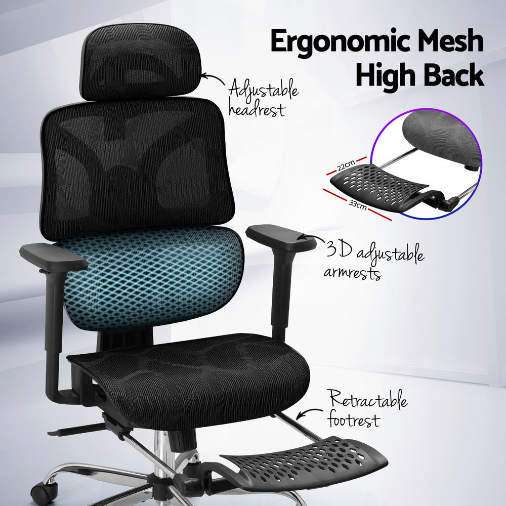 Artiss Ergonomic Office Chair Footrest - Adjustable Height Memory Foam Foot Rest for Under Desk, Black - Perfect for Home Office, Gaming & Workstation Comfort