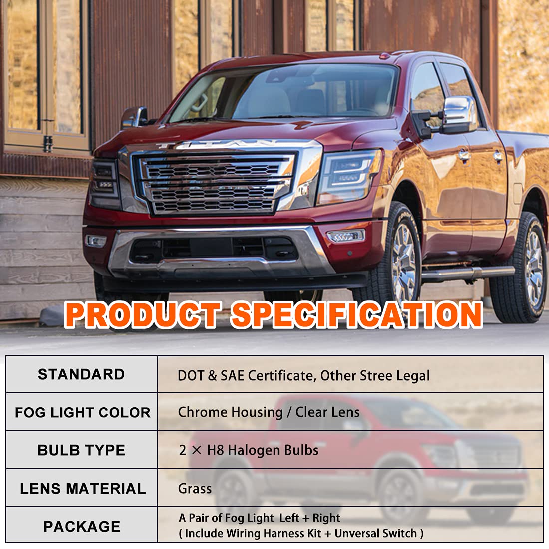 Nixon Offroad Fog Lights for Nissan Titan 2020-2025 (Excludes Titan XD) - Durable Fog Lamp Kit, Direct Replacement Driving Light Assembly (1 Pair) - Perfect for Night Driving, Off-Road Adventures & Inclement Weather Visibility