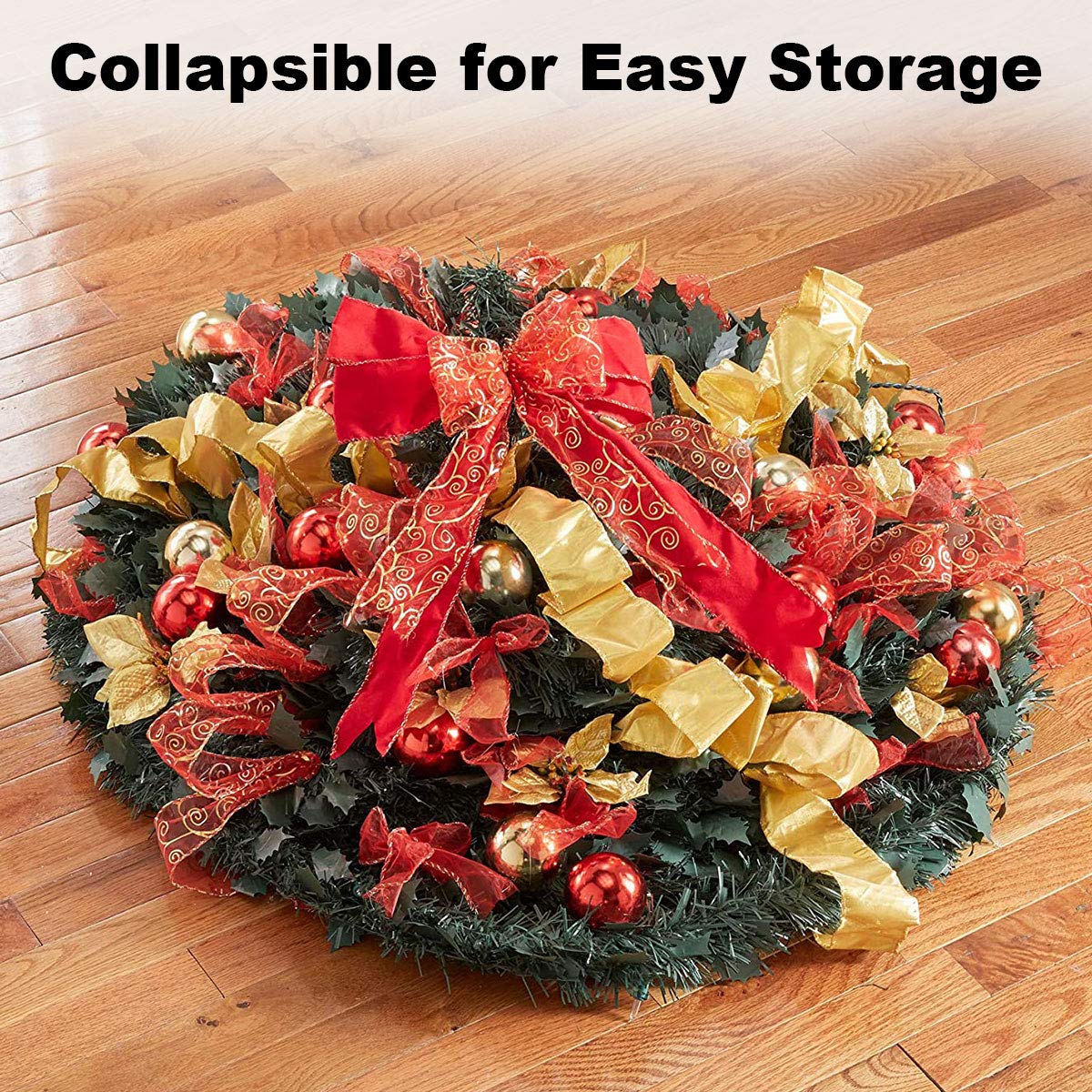 6FT Pre-Lit Pull Up Artificial Christmas Tree with LED Lights, Decorations & Remote - Red, Gold Ornaments, Bows & Ribbons | Perfect for Home, Office & Holiday Party Decor