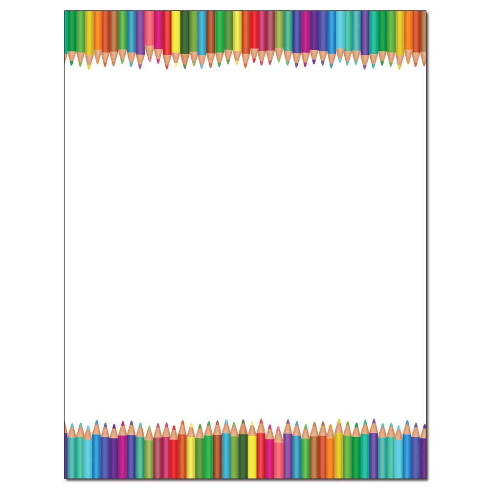 Vibrant Color Pencils Design Letterhead Paper - 100 Sheets for Laser & Inkjet Printers - Perfect for Office Stationery, School Projects & Creative Crafting