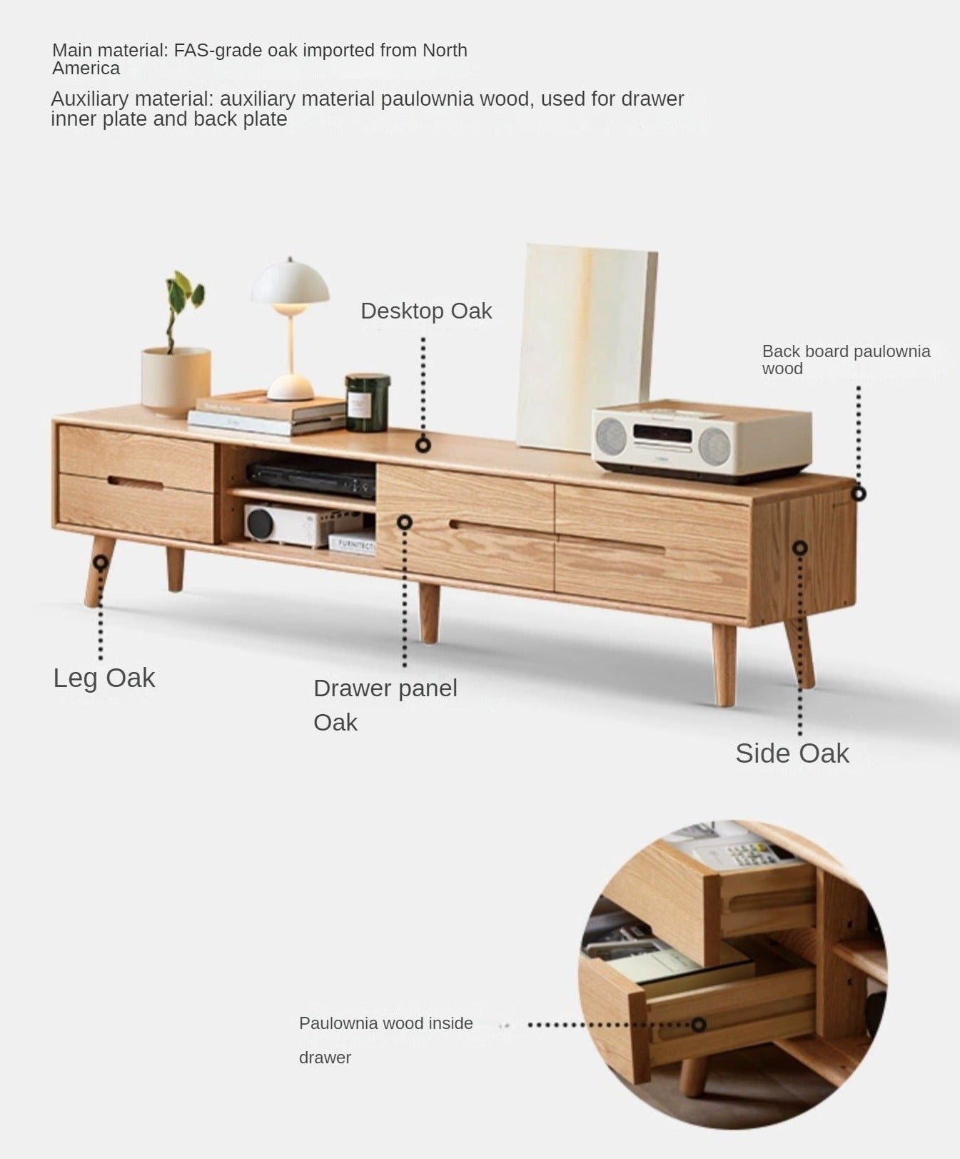 Solid Oak Wood TV Stand with Sliding Doors - Rustic Modern Entertainment Center for Living Room, Bedroom & Home Theater