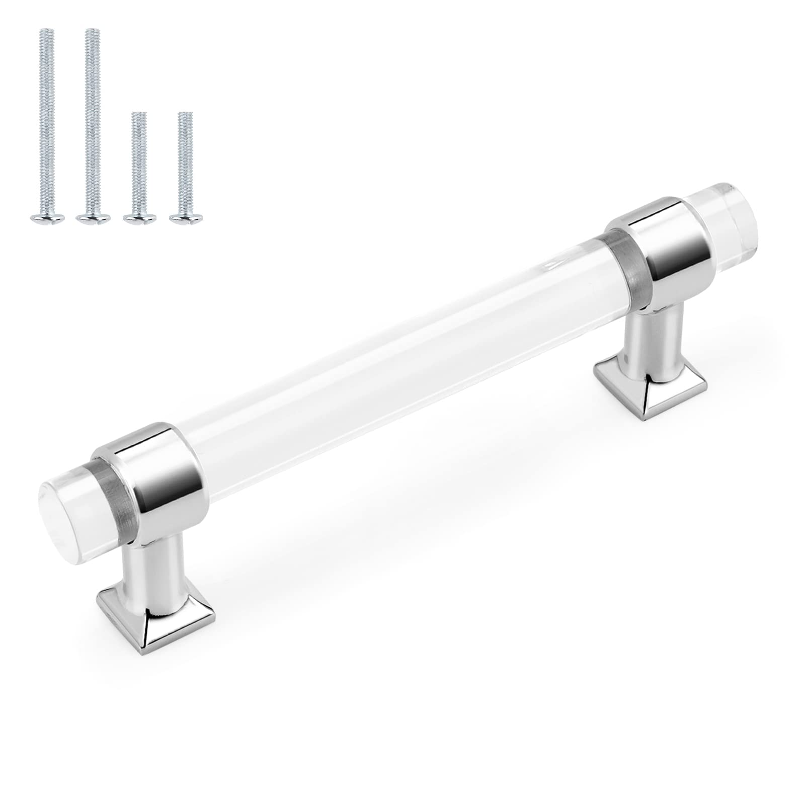 Probrico 10 Pack 4 Inch Zinc Alloy Cabinet Handles with Clear Acrylic - Modern Polished Chrome Drawer Pulls for Kitchen & Bathroom Cabinets | Durable Hardware for Cabinet Doors, Dressers, Vanities and Furniture Upgrades
