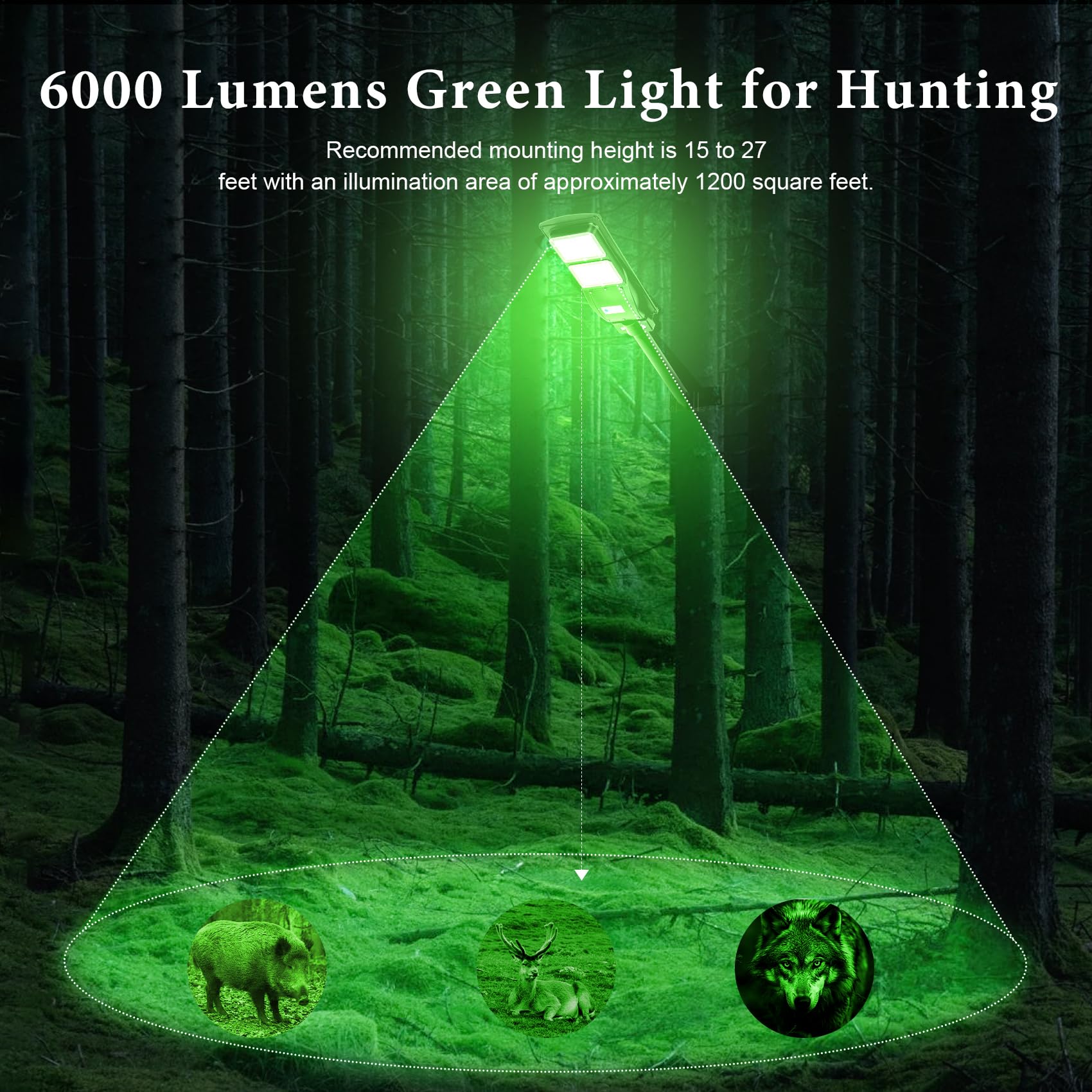 2 Pack Solar Powered 6000 Lumens Green Hunting Lights - Motion Activated Hog Lights with 20