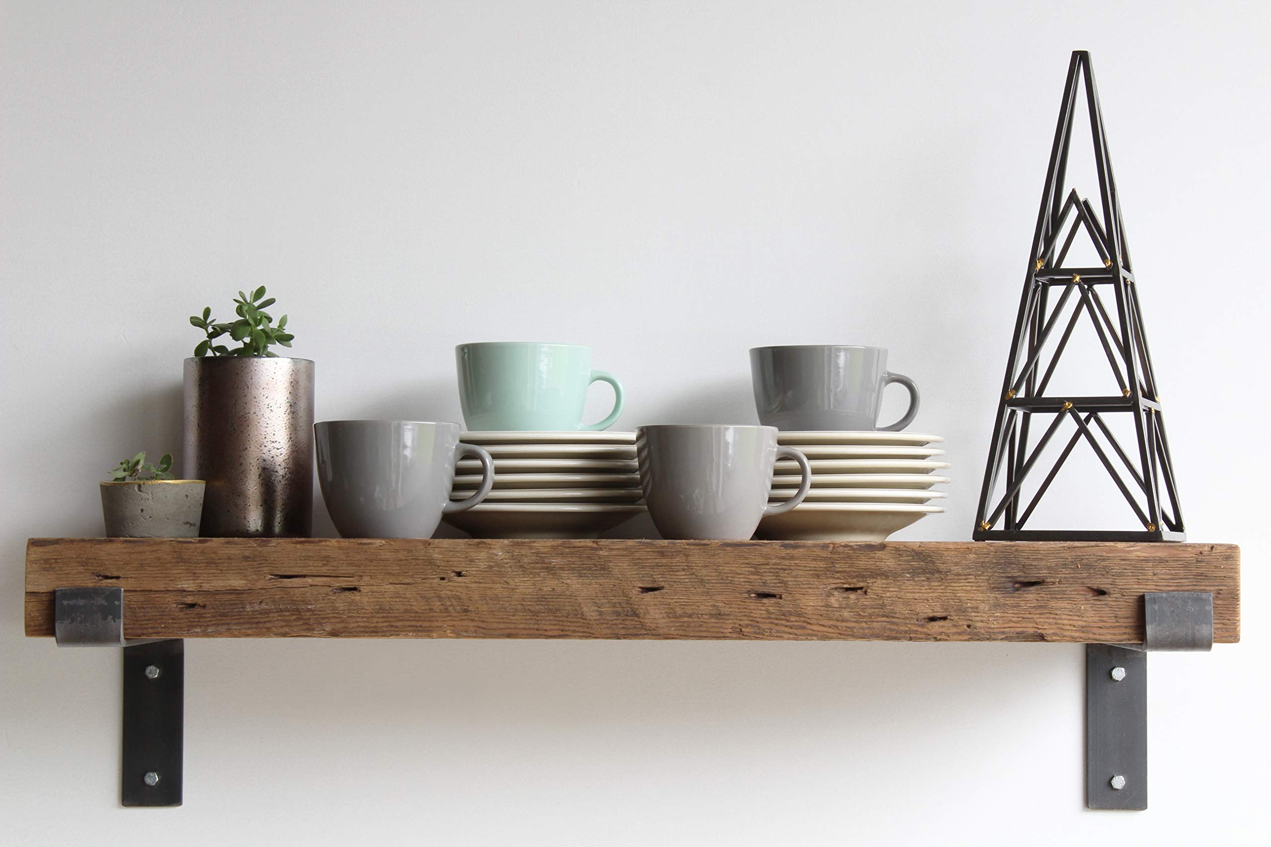 Reclaimed Barn Wood Floating Shelves with Brackets - Set of 2 (36x11.5x3 Inches) - Rustic Home Decor for Living Room, Bedroom & Kitchen Storage