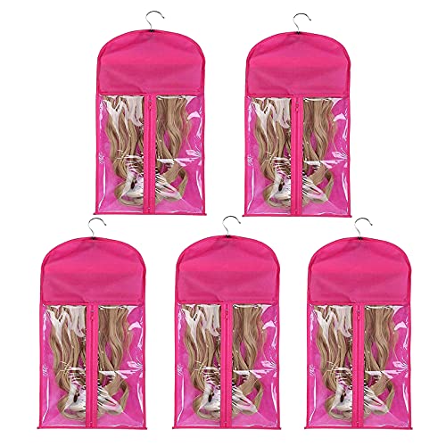5pcs Rose Red Wig Bags+5pcs Rose Red Hangers