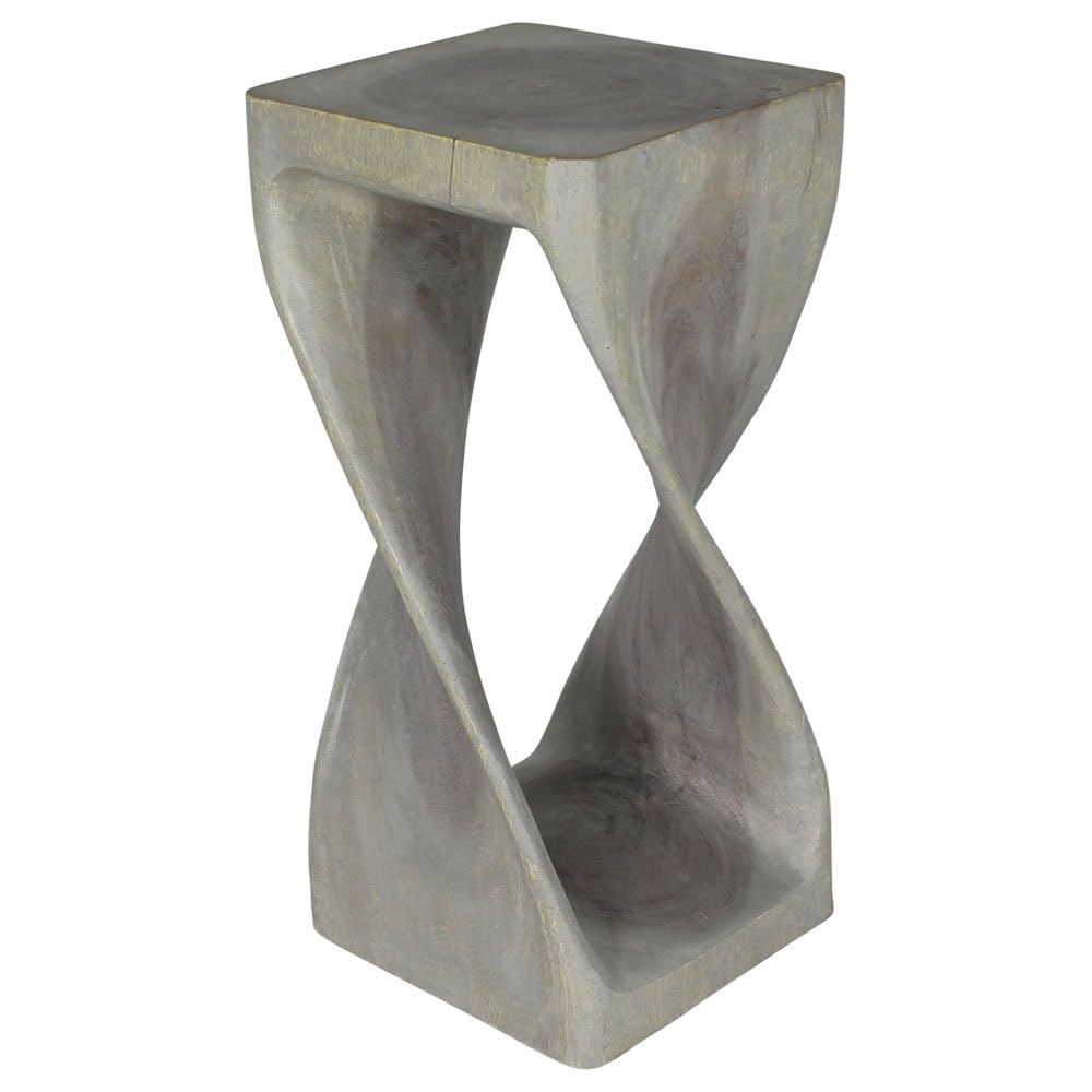 Haussmann Original Wood Twist Stool 12x12x26 Inch - Modern Grey Oil Finish Bar Stool for Kitchen Island, Dining Room & Home Decor
