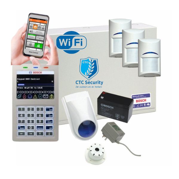 Bosch Solution 6000 Alarm System with Wi-Fi & 3 Quad Detectors - Home Security & Business Protection for Peace of Mind