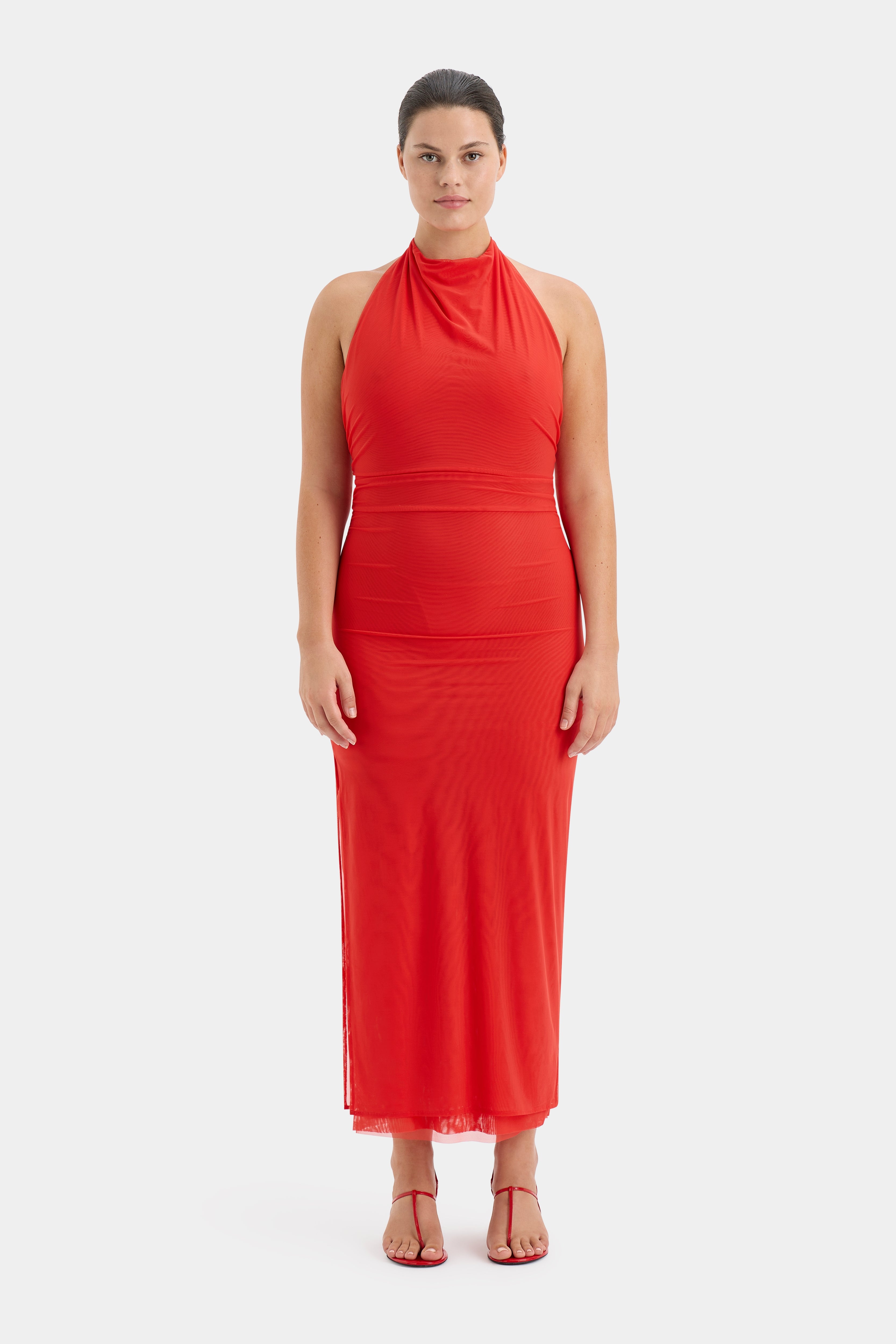 Jacques Mesh Halter Midi Dress - Elegant Summer Party Dress for Women, Beach Wedding Guest Outfit, Cocktail Evening Wear