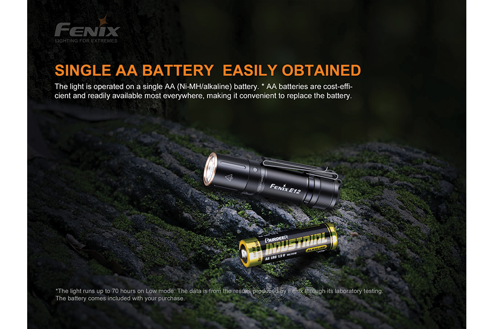 Fenix E12 V2.0 AA LED Flashlight - Compact, Bright, Waterproof EDC Flashlight for Camping, Hiking & Emergency Use