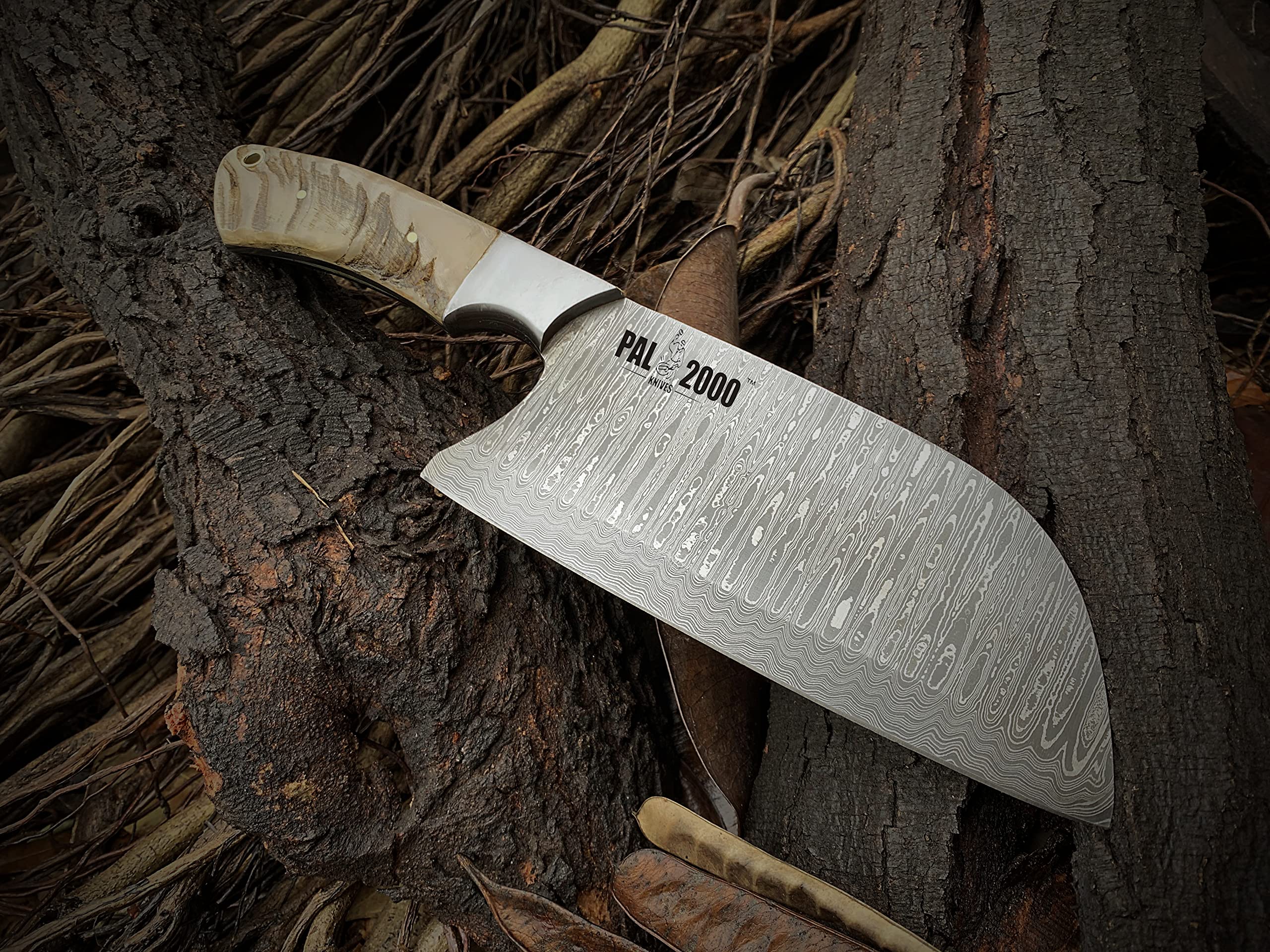Handmade Damascus Steel Cleaver - Professional Butcher Knife & Serbian Chef Knife with Full Tang & Leather Sheath - Perfect for Meat Cutting, Chopping & Kitchen Prep
