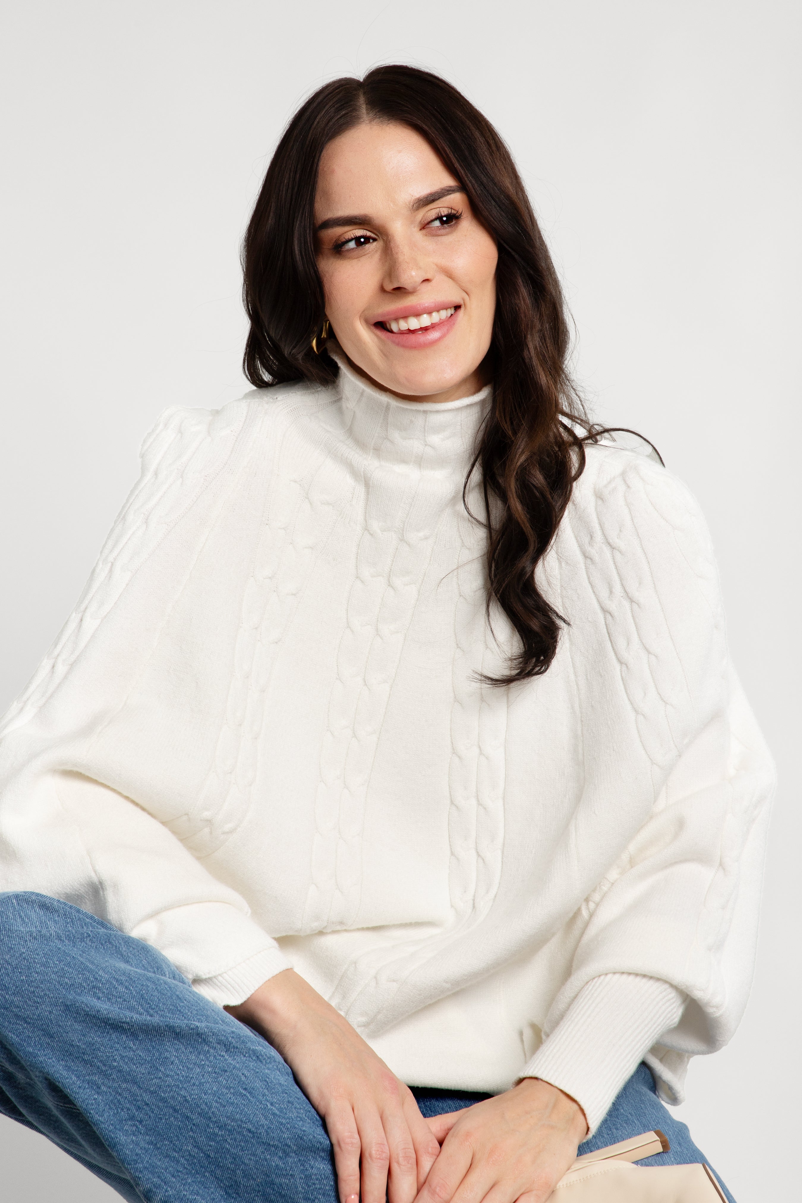 Women's Chunky Cable Knit Turtleneck Poncho Sweater - Cozy Winter Pullover for Casual Outfits & Holiday Gatherings
