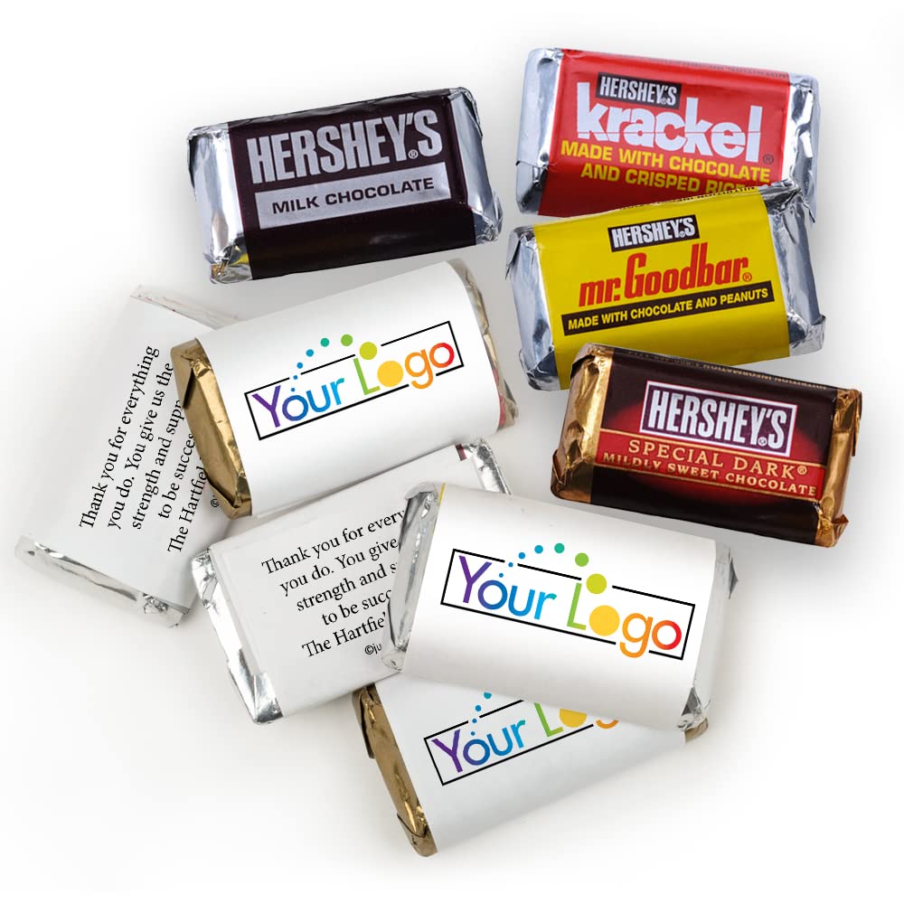 190 Pcs Bulk Custom Candy with Business Logo - Personalized Mini Chocolates, Kisses & Peanut Butter Cups for Candy Buffet, Party Favors & Corporate Gifts (Gold & Light Blue)