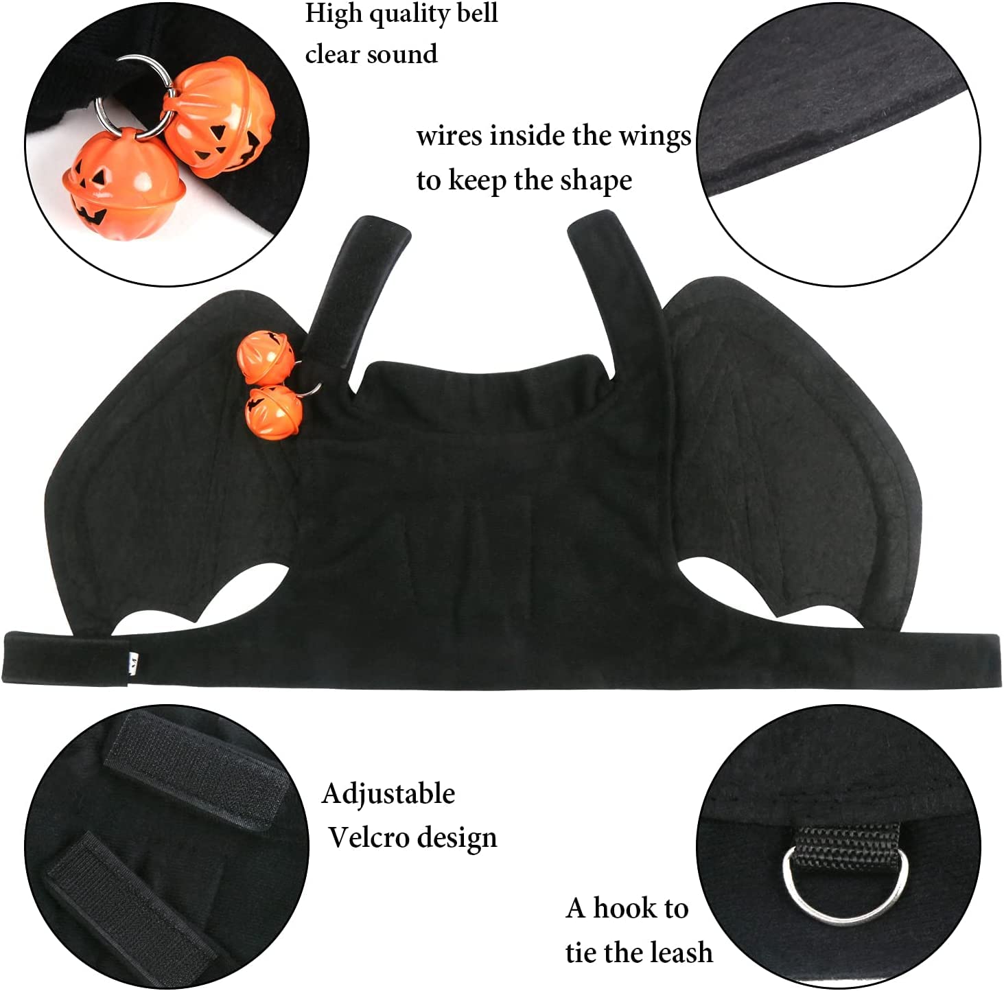 CCINEE Halloween Bat Wing Costume for Cats & Small Dogs - Adorable Black Bat Costume with Bells | Perfect for Halloween Pet Parties, Photo Shoots & Trick-or-Treating