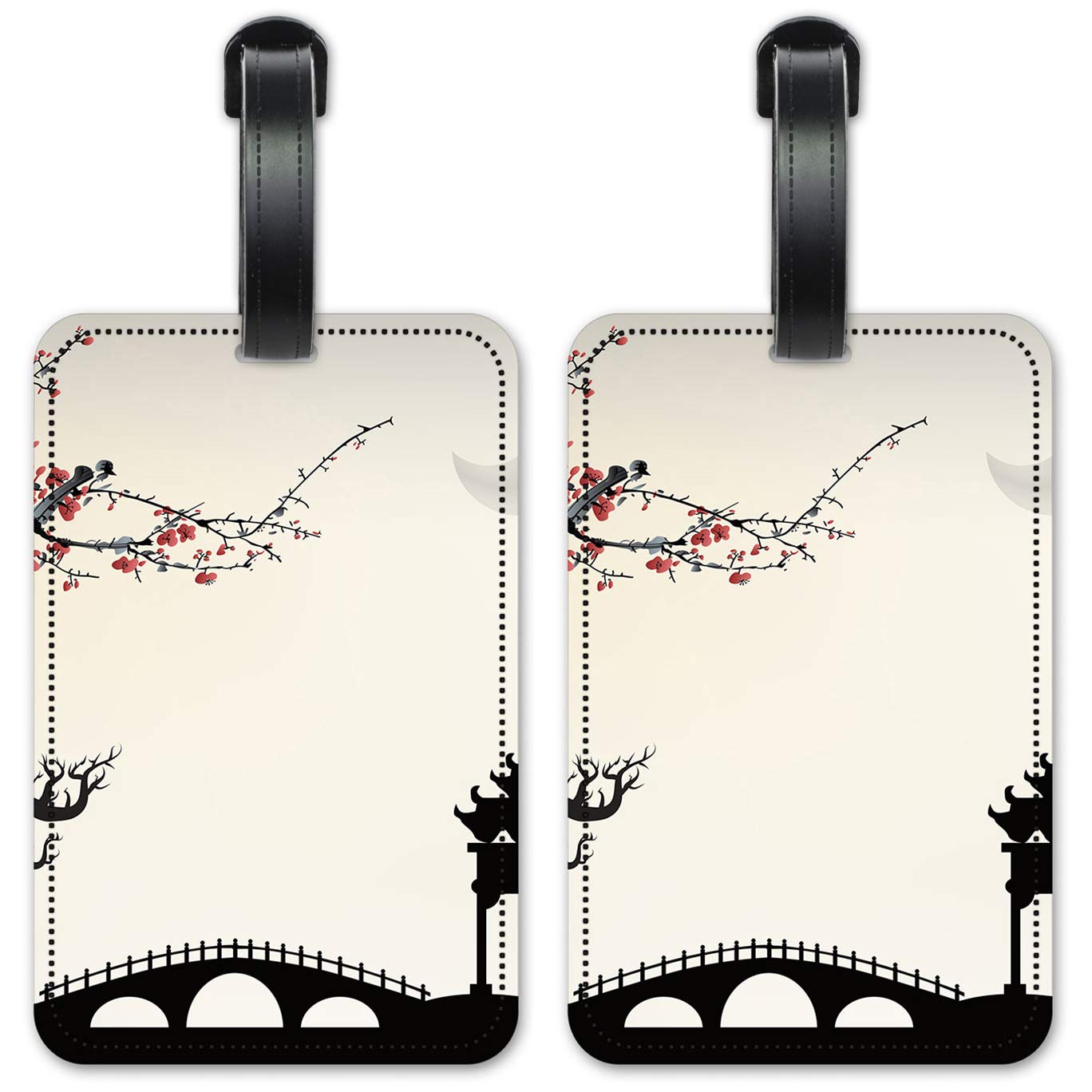 Asian Architecture Luggage ID Tags - Set of 2 Personalized Suitcase Identification Cards for Travel | Perfect for Airports, Cruise Ships & Business Trips