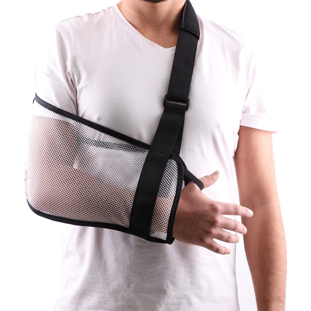 Post-Surgery Shoulder Sling - Breathable Mesh Arm Support Brace for Rotator Cuff Recovery - Adjustable Shoulder Immobilizer for Men & Women (White) - Ideal for Showering, Bathing & Daily Mobility After Shoulder Surgery