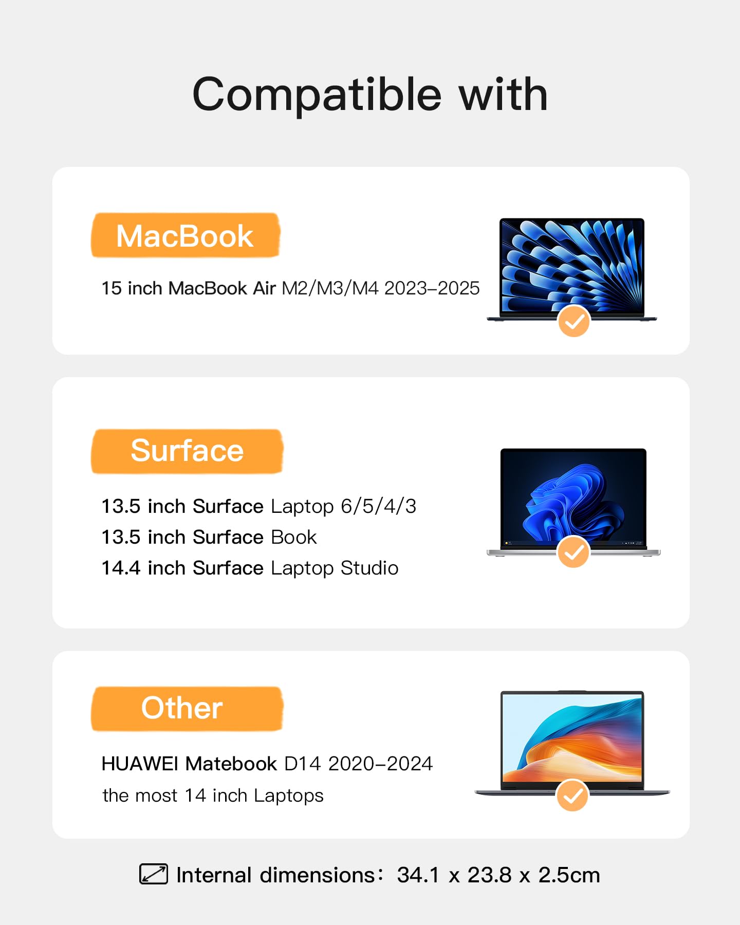 Inateck 360° Protective Laptop Bag with Accessory Pouch for 15-inch MacBook Air M4/M3/M2 (2023-2025) | Water-Resistant & Shockproof | Perfect for Work, Travel & College | Black Gray