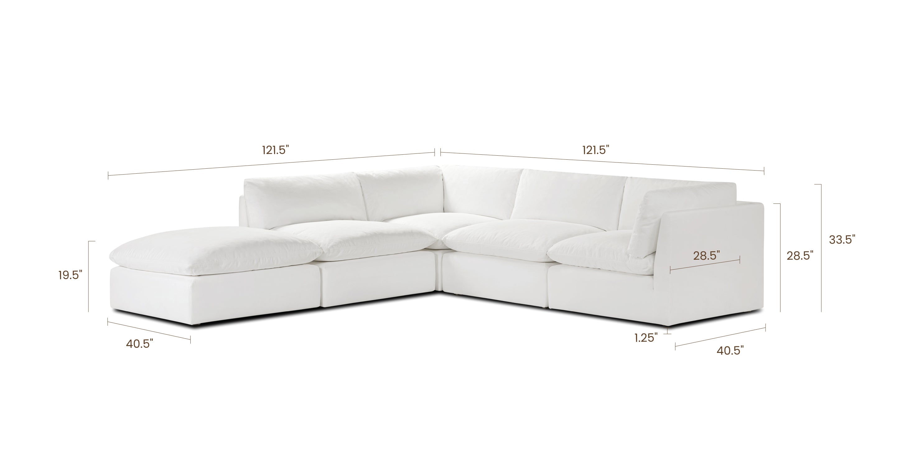 5-Seat Davos Modular Chaise Sectional Sofa - Modern L-Shaped Couch for Living Room, Family Room & Lounge - Soft Fabric Upholstery with Reversible Chaise