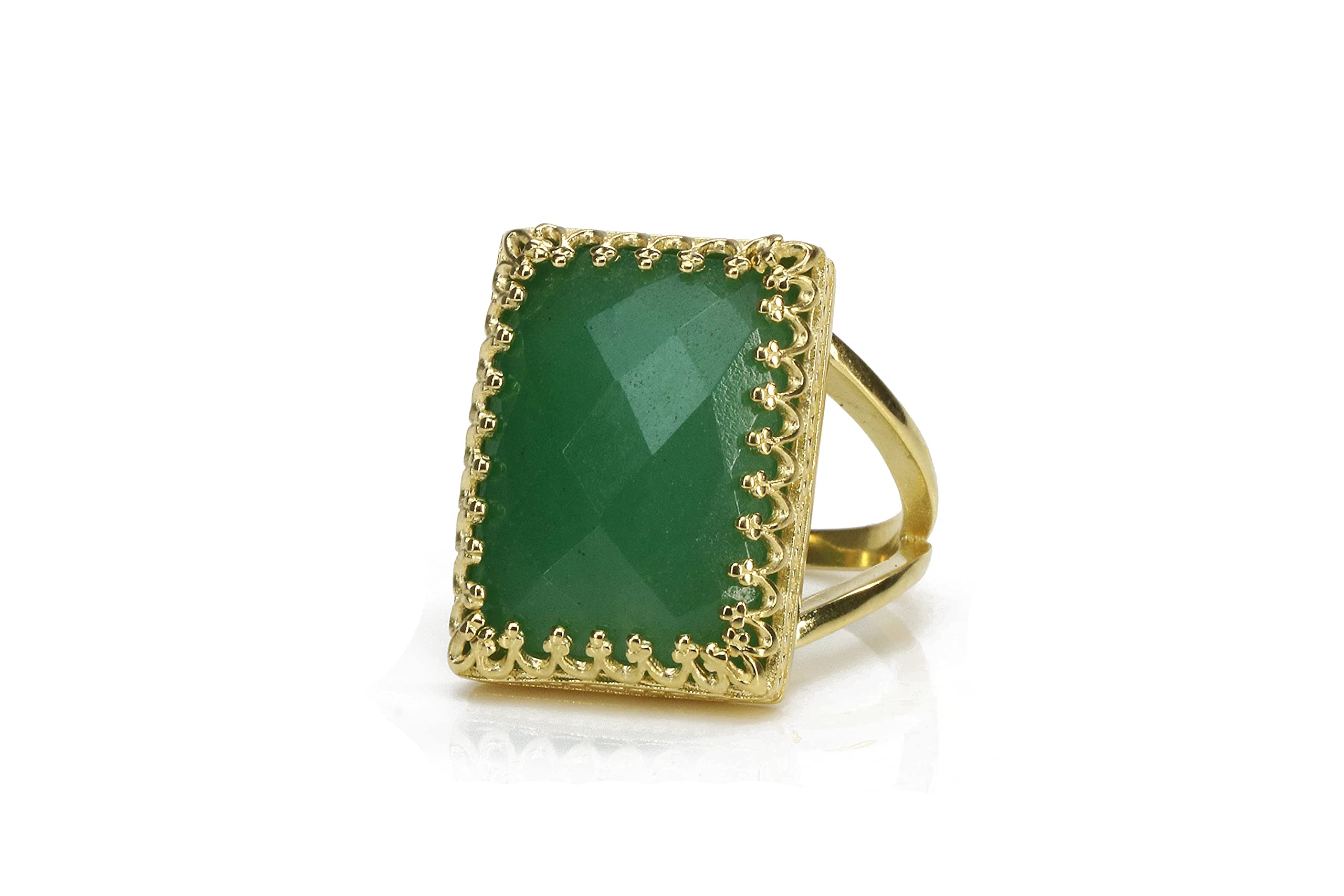 Handcrafted 14K Gold-Filled Aventurine Ring for Women - Royalty-Inspired Rectangular Gemstone Jewelry - Artisan Made with Gift Box - Perfect for Weddings, Anniversaries & Special Occasions