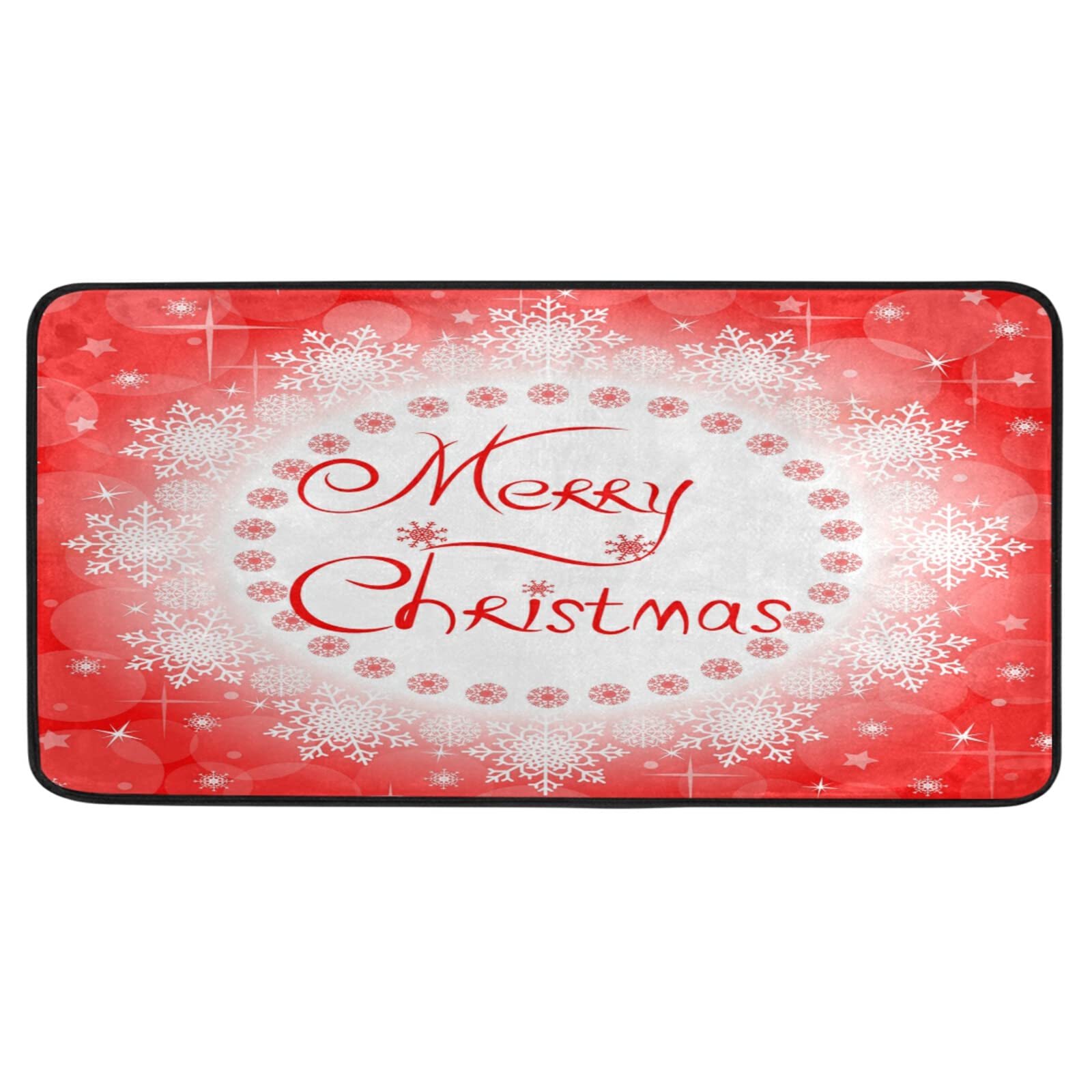 ALAZA Christmas Rugs Kitchen & Bathroom Decor, 39 x 20 Inch Red Snowflake Design, Non-Slip Holiday Mat for Festive Home Decor