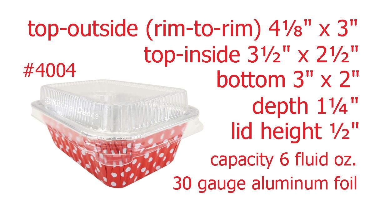 KitchenDance 6oz Disposable Aluminum Loaf Pans with Lids - 500 Pack, Red Polka Dot Design | Perfect for Baking, Meal Prep & Party Favors | Individual Sized Mini Loaf Pans #4004