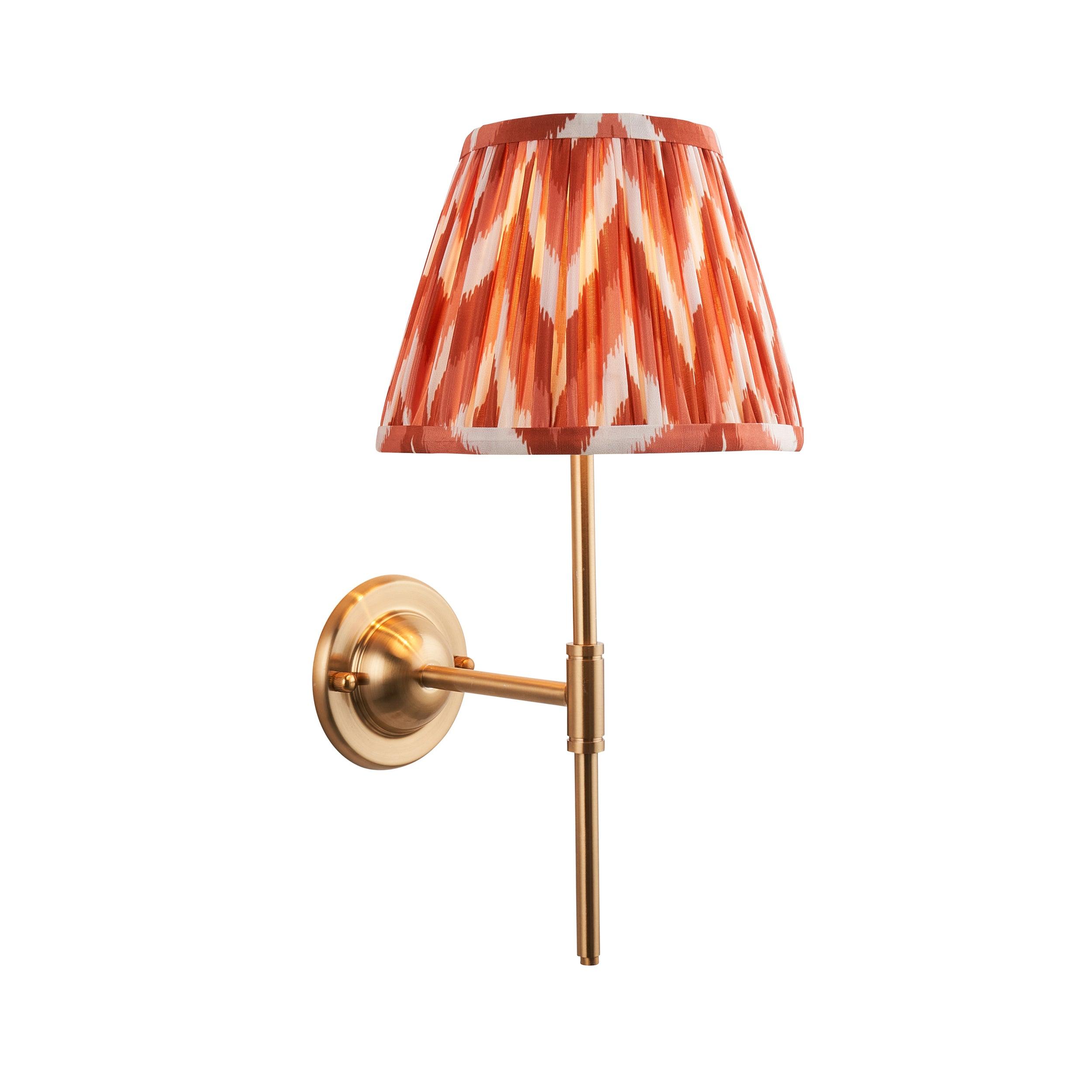 Vintage Dome T Bar Brass Wall Light with 20cm Apricot Orange Zigzag Shade - Perfect for Bedroom, Living Room & Hallway Lighting Decor