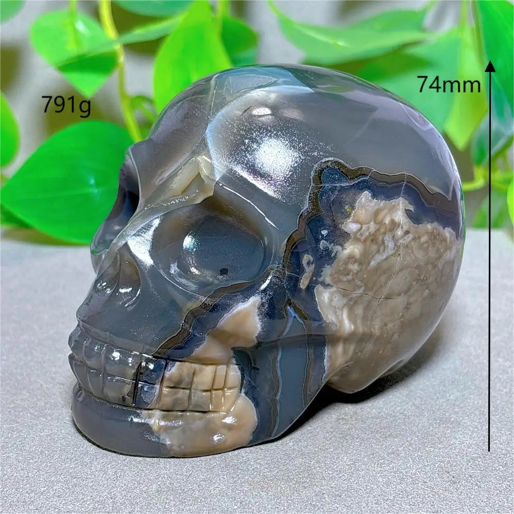 Volcano Agate Skull Crystal - Natural Stone Quartz Mineral for Halloween Decor, Spiritual Meditation, Energy Healing & Unique Handmade Gifts - Perfect for Home Altar, Yoga Space & Gothic Decorations