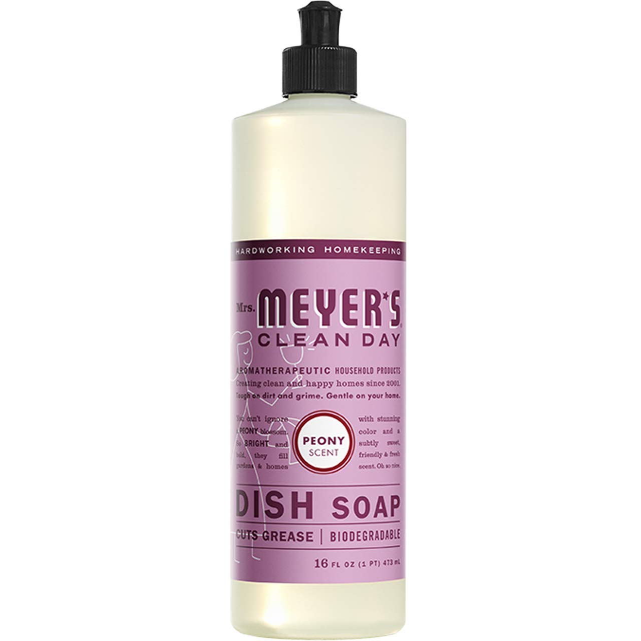 Mrs. Meyers Clean Day Liquid Dish Soap - 2 Pack (Peony & Lavender) 16 OZ Each - Natural & Eco-Friendly Dishwashing Liquid for Kitchen, Sink, and Hand Washing