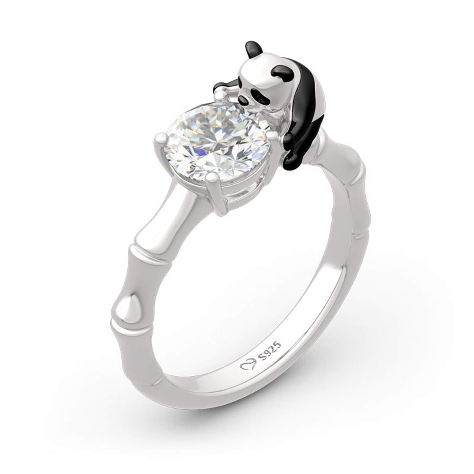 Jeulia Sterling Silver Hug Me Cute Panda Ring for Women - Round Cut Dainty Jewelry Gift for Wife, Girlfriend - Perfect for Engagement, Wedding, Anniversary, Christmas & Birthday - Comes with Jewelry Box - Ideal for Everyday Wear & Special Occasions