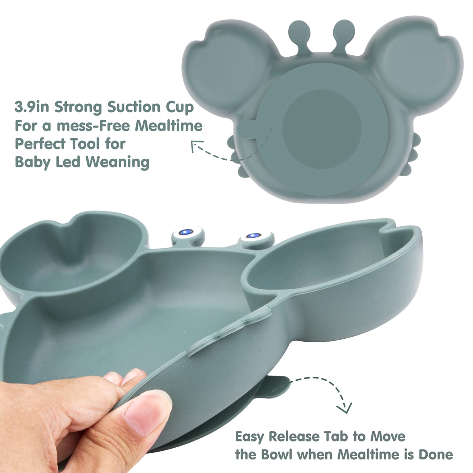 Non-Slip Silicone Baby Plates with Suction - Divided Toddler Dishes for Self Feeding | BPA-Free, Microwave & Dishwasher Safe | Perfect for High Chair Meals & Daycare Use