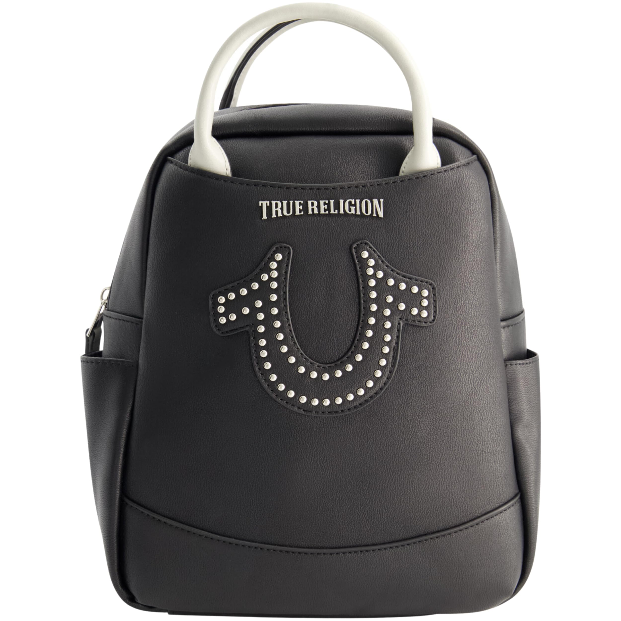True Religion Women's Mini Backpack - Studded Horseshoe Logo Small Travel Bag Purse with Adjustable Shoulder Straps, Black, 11 Inch | Perfect for Travel, Shopping & Everyday Use