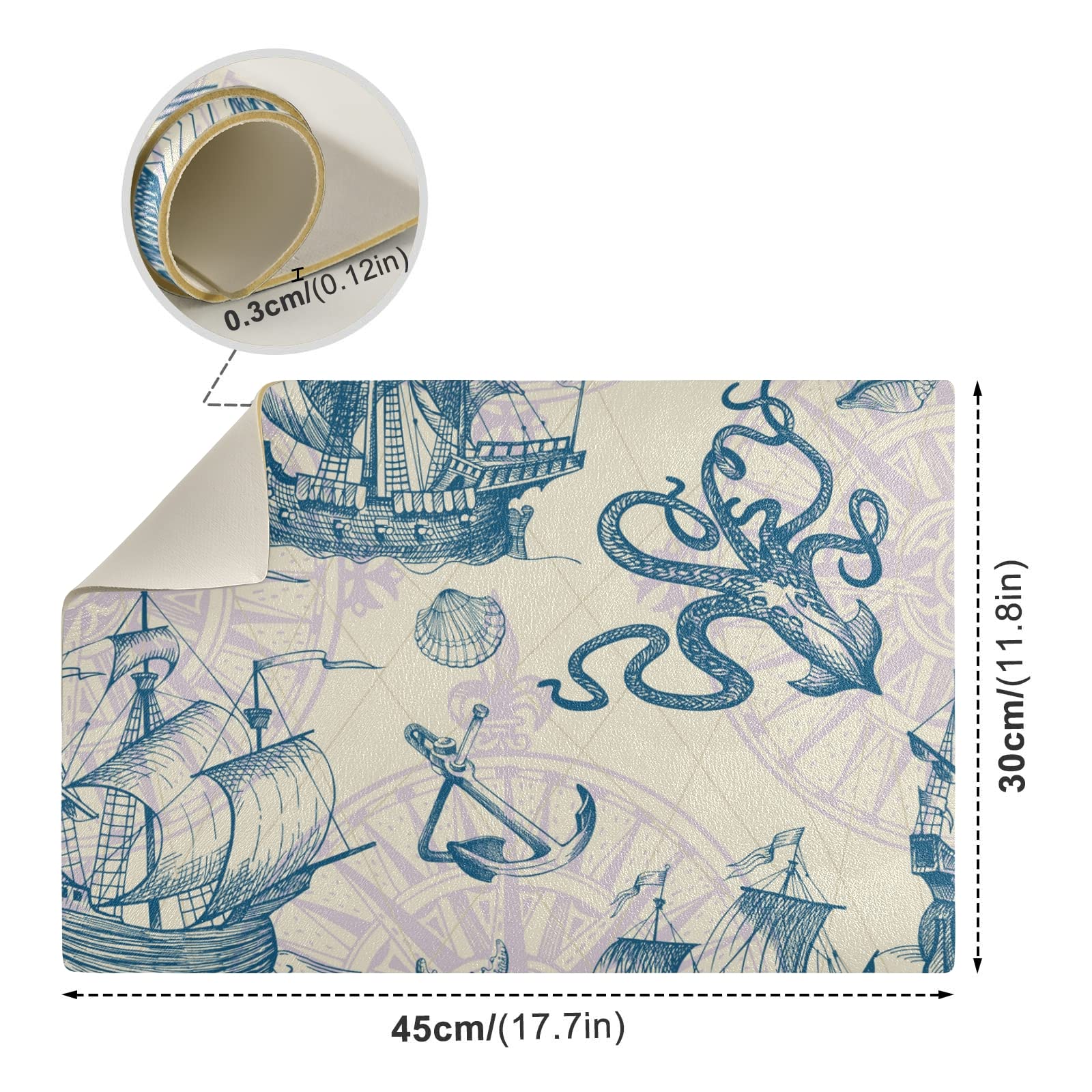 Vintage Sailboat Dish Drying Mats - Absorbent Reversible Kitchen Counter Mat, 17.7