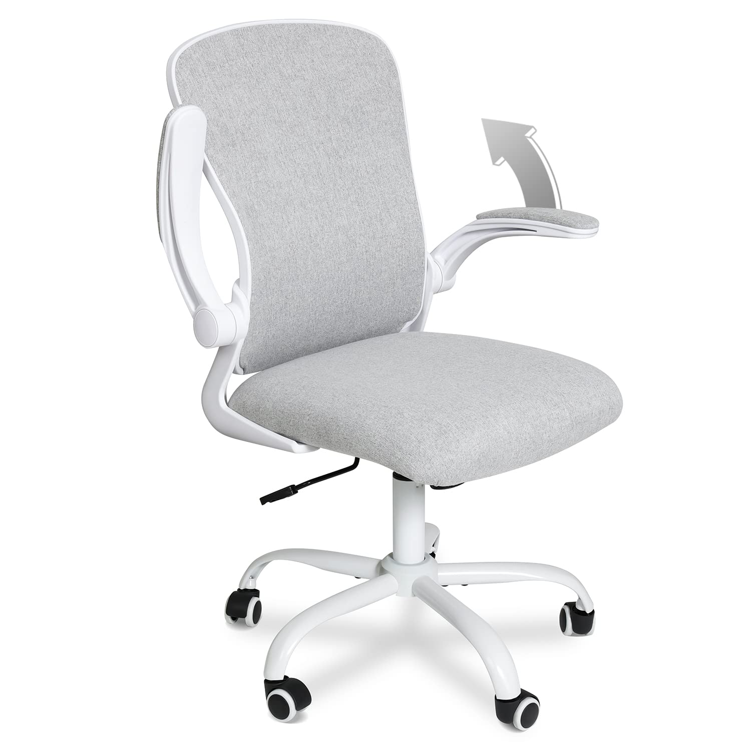 Ergonomic Home Office Chair with Adjustable Lumbar Support & Height - Mid Back Swivel Executive Desk Chair with Flip-Up Armrests - Comfortable Fabric Computer Chair for Work, Gaming & Study (Grey)