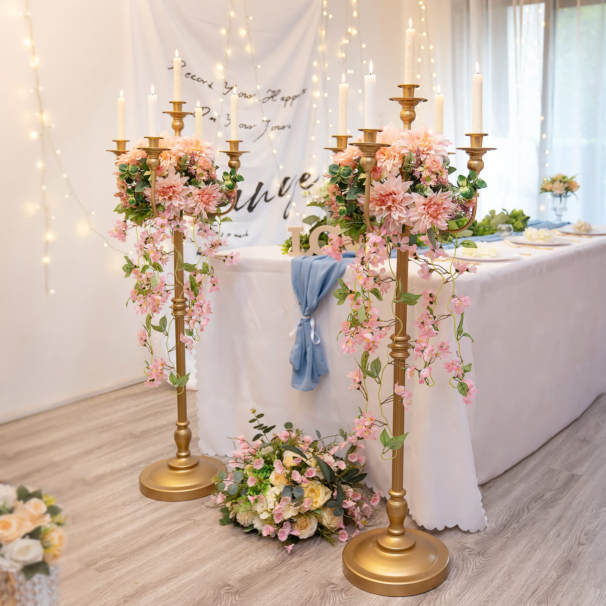 Antique Gold Floor Candelabra - Tall Taper Candle Holder & Floral Centerpiece Stand for Weddings, Parties, Home Decor | Elegant Living Room & Event Decoration