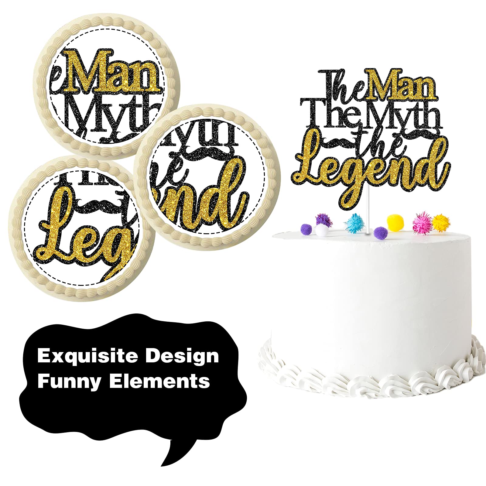 The Man The Myth The Legend Cake Topper - Black Glitter Birthday Cake Decorations for Men, Dad, Husband | Perfect for Birthday Parties, Retirement Celebrations & Special Occasions