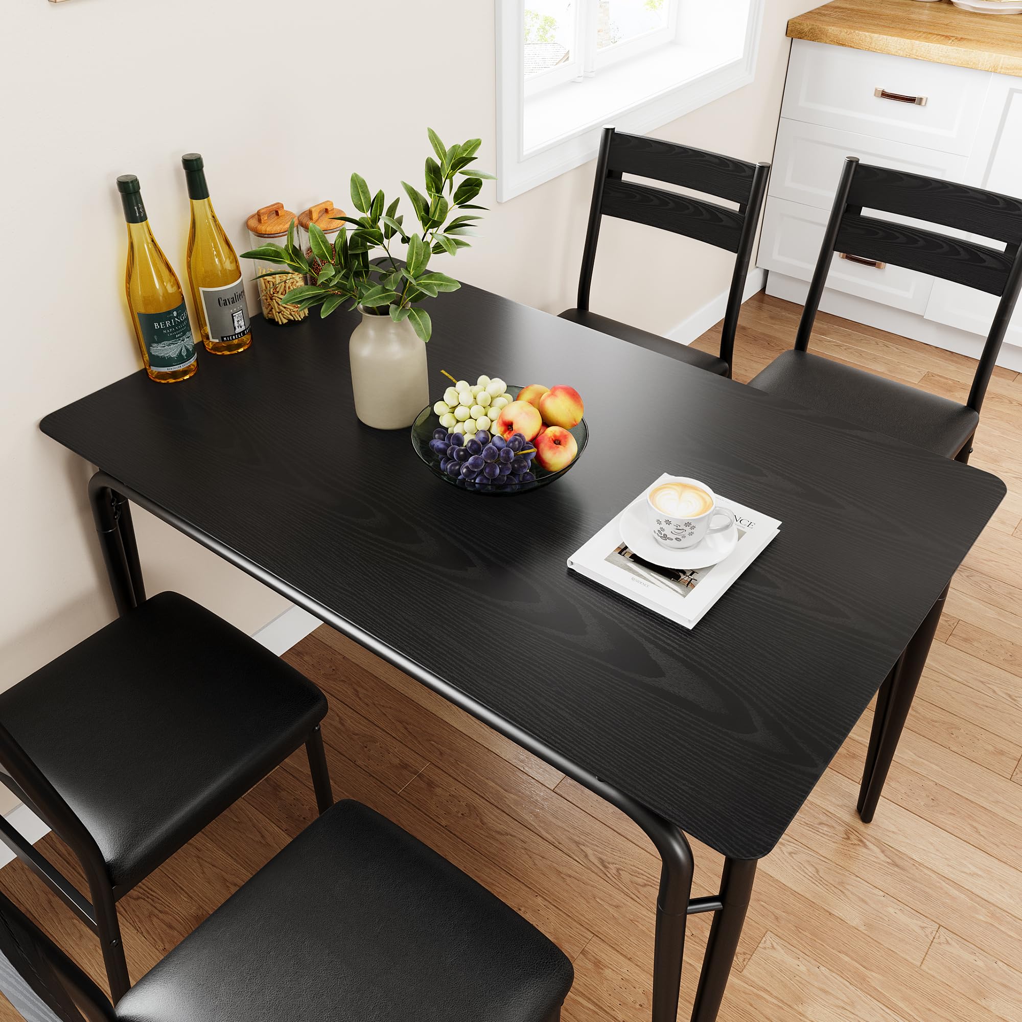 **5-Piece Square Dining Table Set for 4 - Small Space Kitchen & Dinette Furniture with Chairs - Perfect for Apartments, Breakfast Nooks & Cozy Dining**