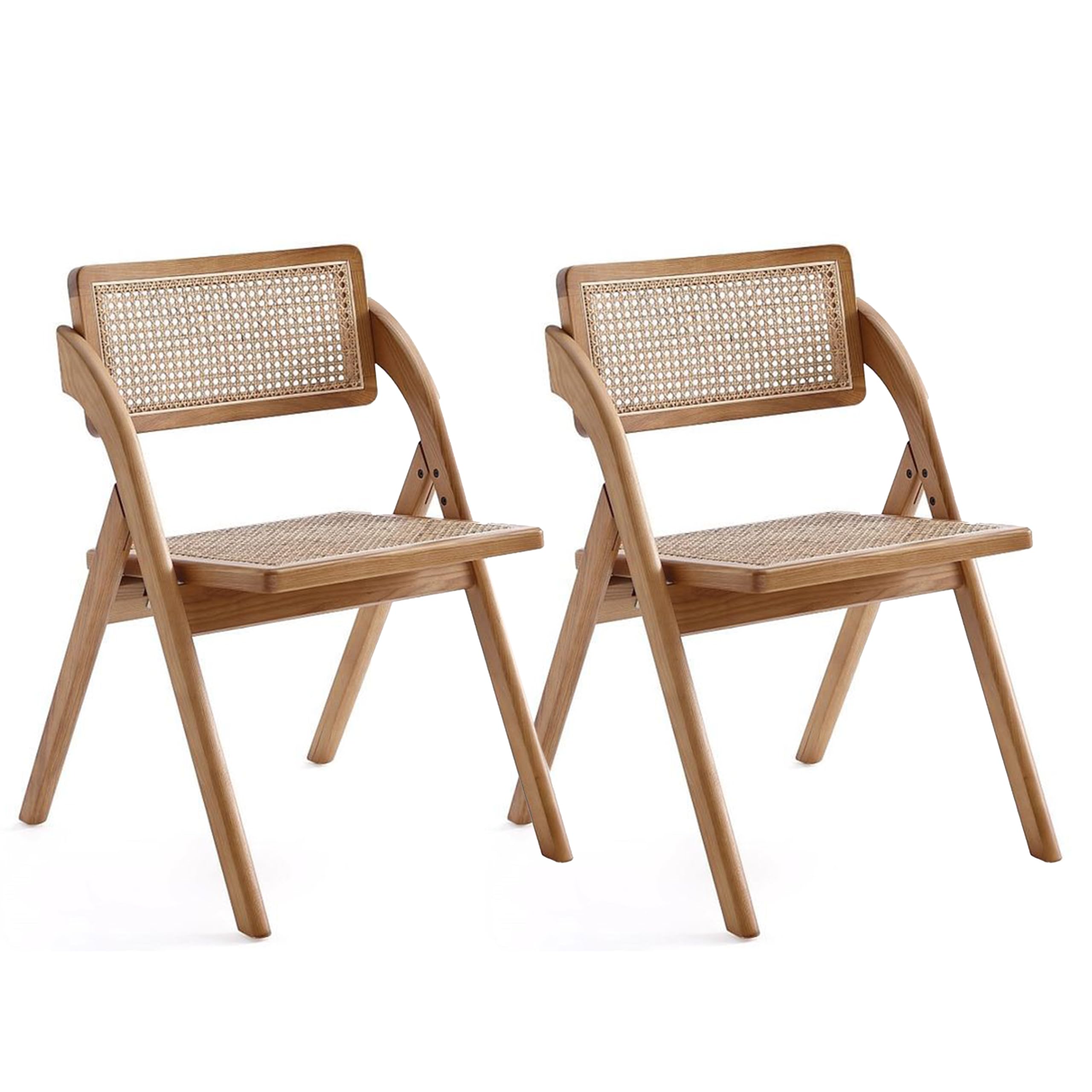 Manhattan Comfort Lambinet Folding Rattan Wicker Cane Side Chair - Set of 2 Natural Outdoor Dining Chairs for Patio, Restaurant, Bistro | Perfect for Garden, Poolside & Small Space Dining