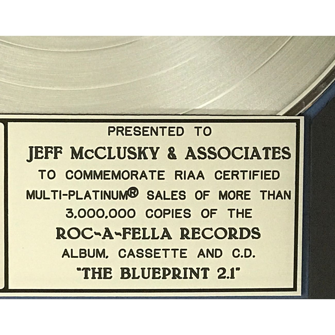 Jay Z The Blueprint 2.1 RIAA Certified 3x Multi Platinum Album Award - Perfect for Music Collectors, Hip Hop Fans & Home Decor