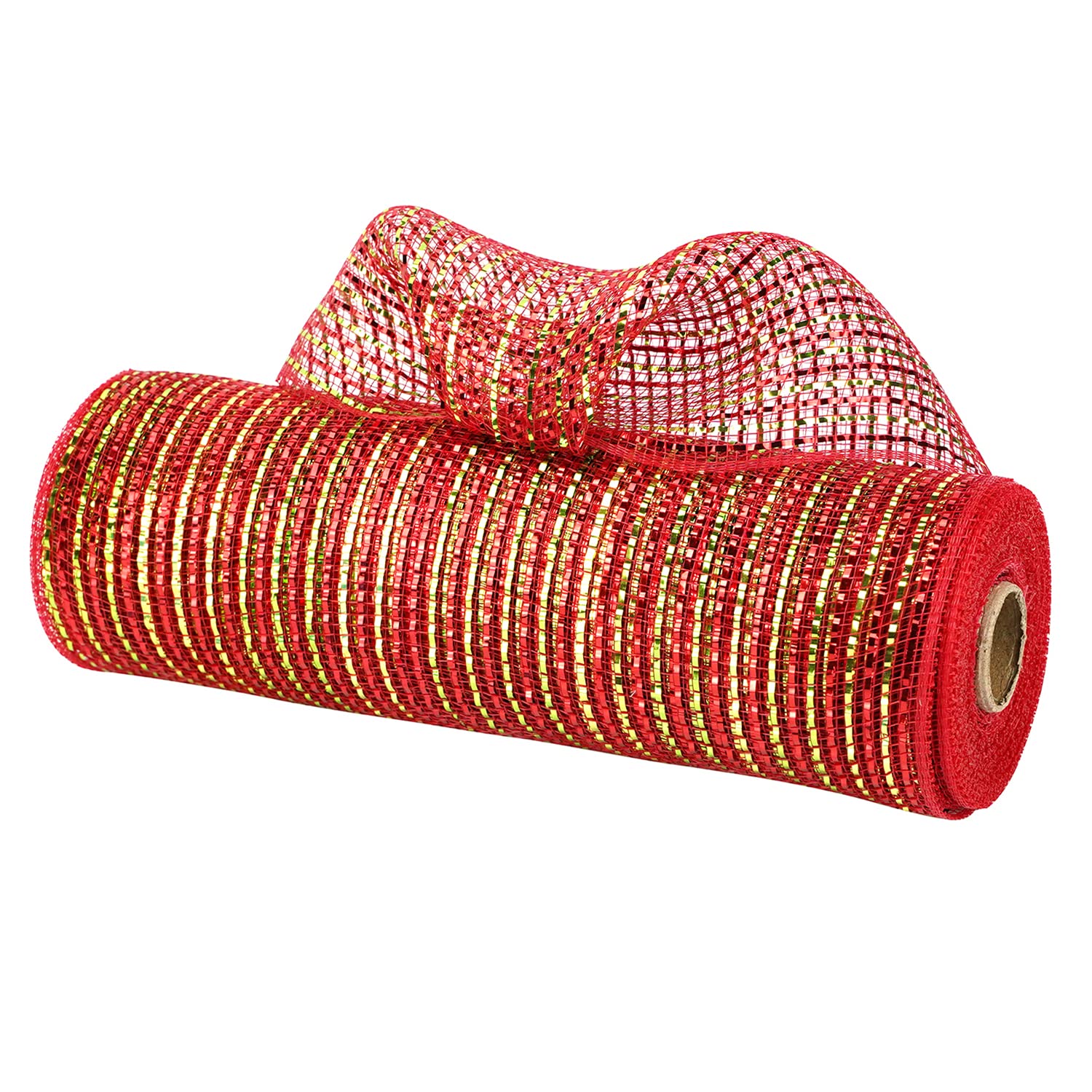 10 Inch Red & Gold Metallic Mesh Ribbon for Christmas Tree Decorations - 30 Feet Deco Mesh for Wreaths, Garlands, Staircase & Front Door Decor - Perfect for Holiday, Party & Festive Home Decoration