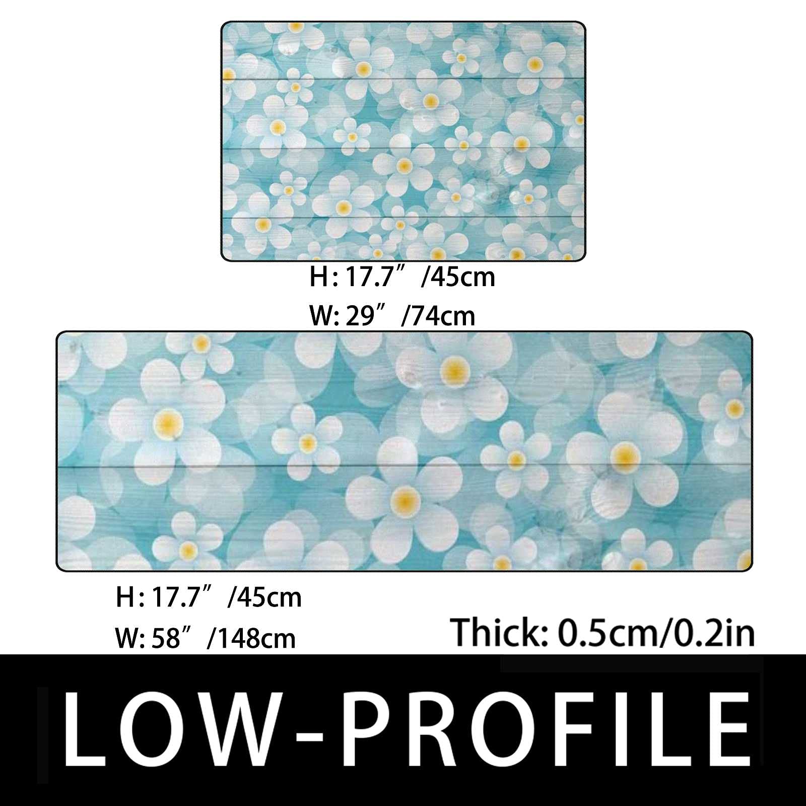 Non-Slip Kitchen Rugs Set of 2 - Soft Absorbent Coral Velvet Washable Floor Mats (17.7×29.1Inch + 17.7×58.2Inch) - Daisy Wood Blue Design for Modern Kitchens | Perfect for High-Traffic Areas, Sink & Stove Protection