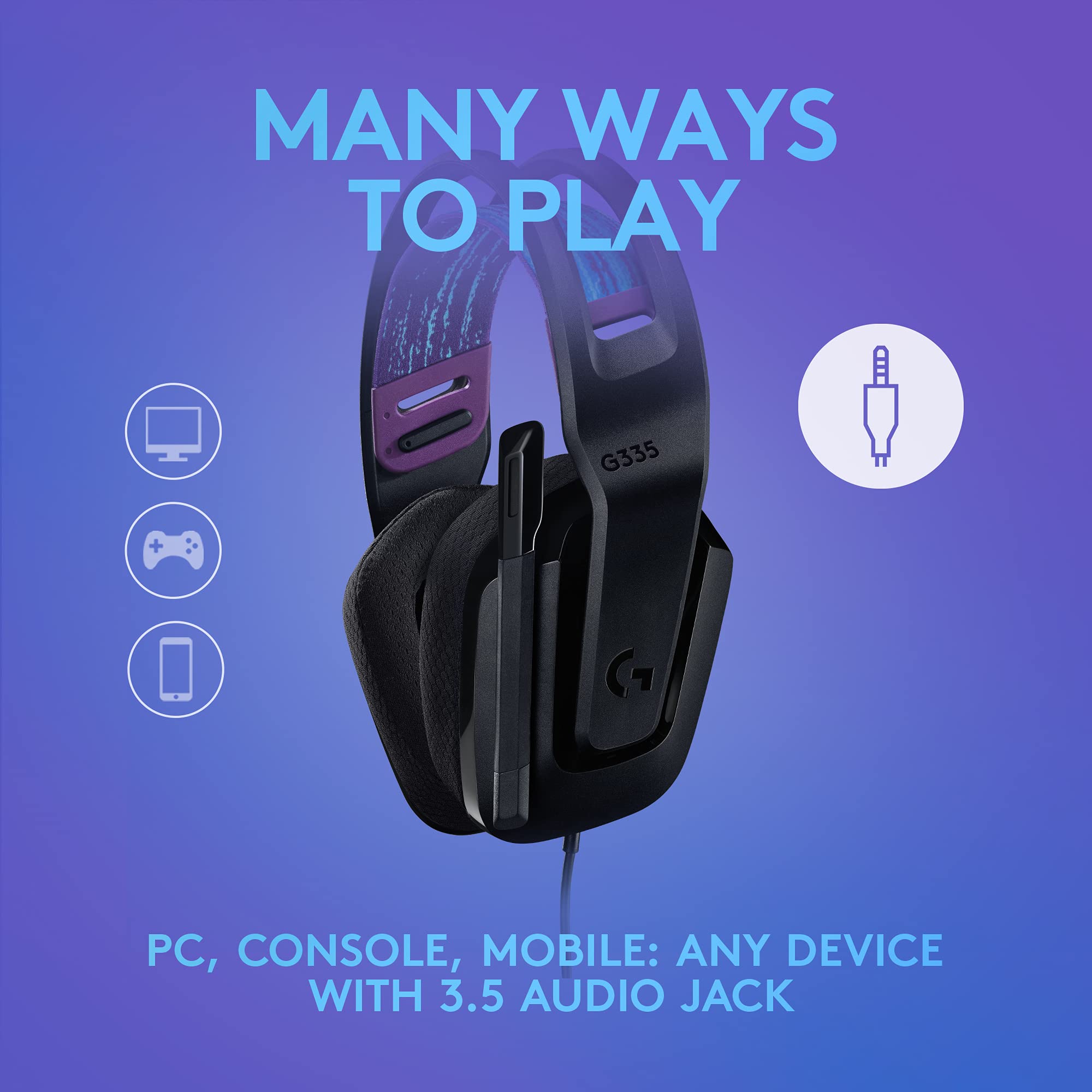 Logitech G335 Wired Gaming Headset with Flip-to-Mute Mic - Lightweight Over-Ear Headphones with Memory Foam Earpads, 3.5mm Audio Jack - Compatible with PC, PS4, PS5, Xbox, Nintendo Switch (Black) - Perfect for Competitive Gaming, Streaming & Online Classes