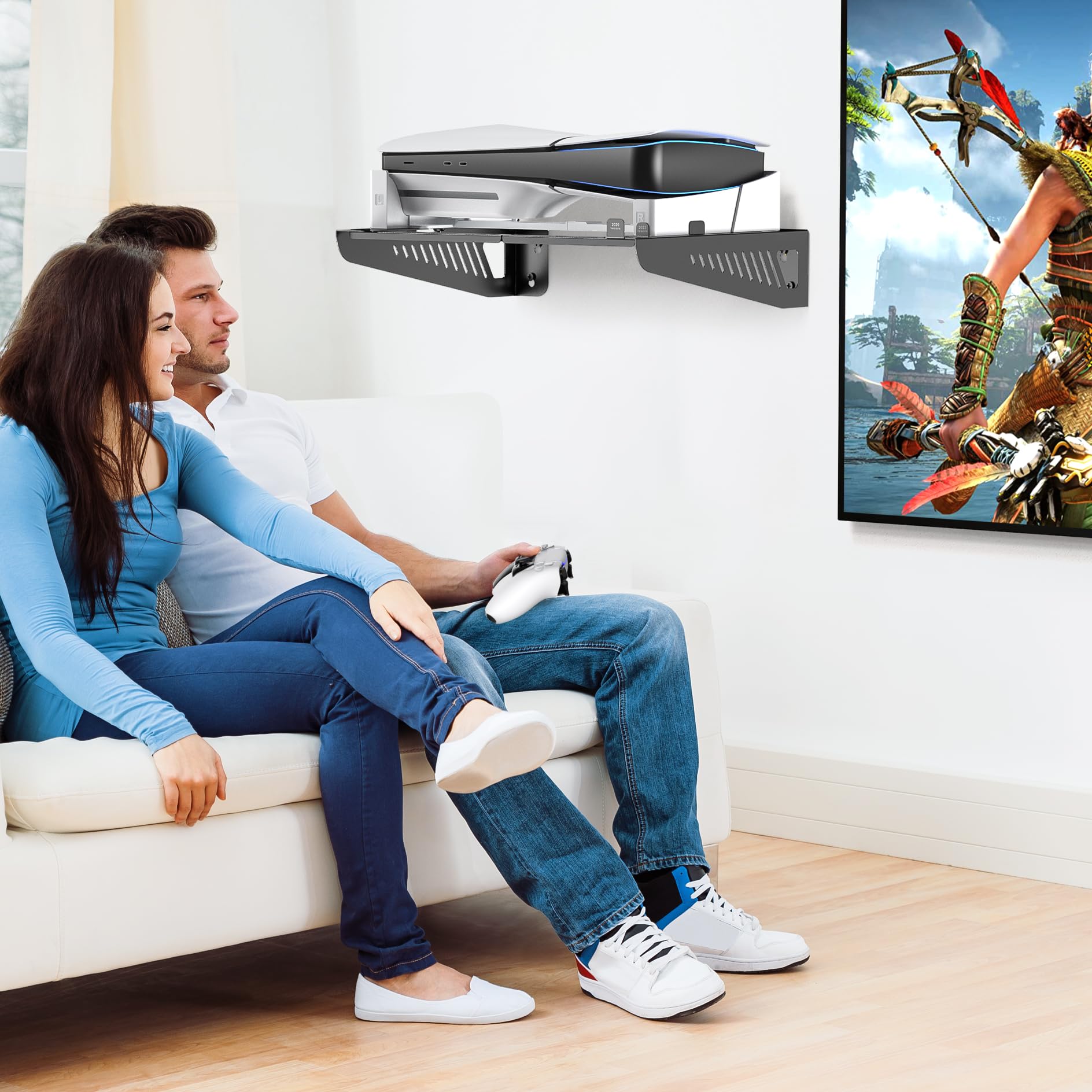 Upgraded PS5 / PS5 Slim Wall Mount Kit - Horizontal Floating Shelf for PS5 Disc & Digital Edition | Stable Screw Fixing Accessories | Perfect for Gaming Room, Bedroom & Small Space Organization