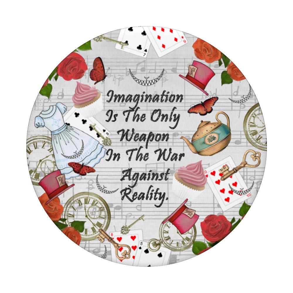 Alice In Wonderland Collage - Imagination Quote PopSockets PopGrip | Swappable Phone & Tablet Grip for iPhone, Samsung | Perfect for Reading, Gaming & Daily Use