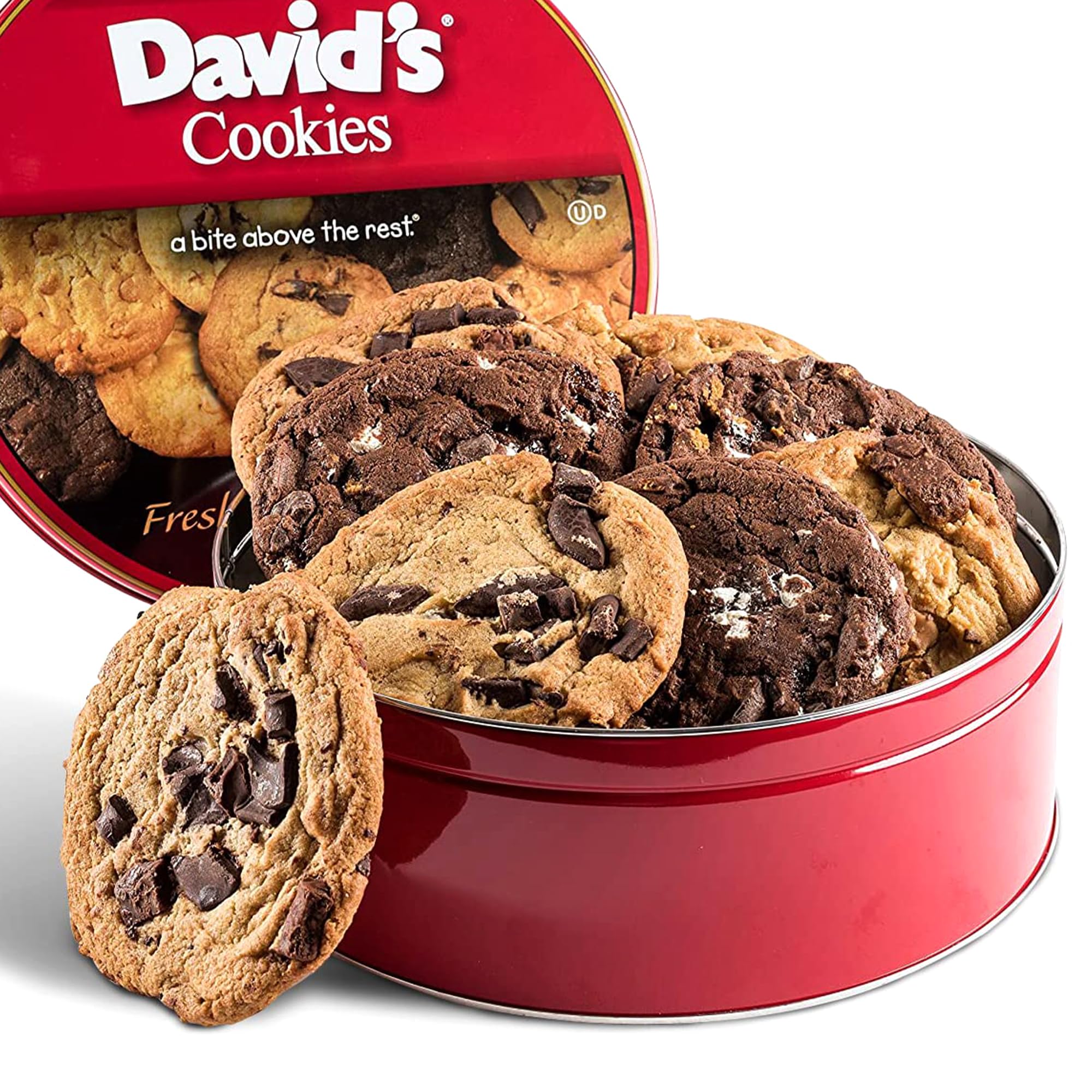 David's Cookies Assorted Fresh-Baked Gourmet Cookie Gift Basket - 2 lb (8 Large 4 oz Cookies) | All-Natural, No Preservatives | Perfect for Birthdays, Mother's Day, Father's Day, Corporate Gifts & Special Occasions | Delicious Treats for Office Parties, Holiday Gifts & Care Packages