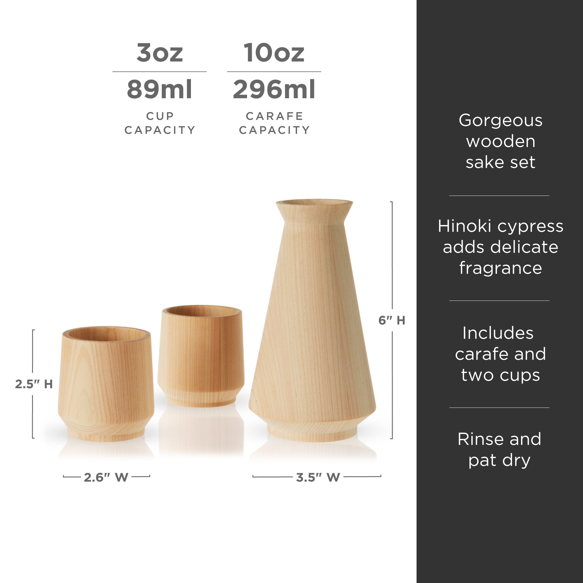 Premium Japanese Hinoki Cypress Wood Sake Set - Traditional Handcrafted Sake Cups & Carafe - Perfect for Japanese Dining, Gift Giving & Home Bar Decor