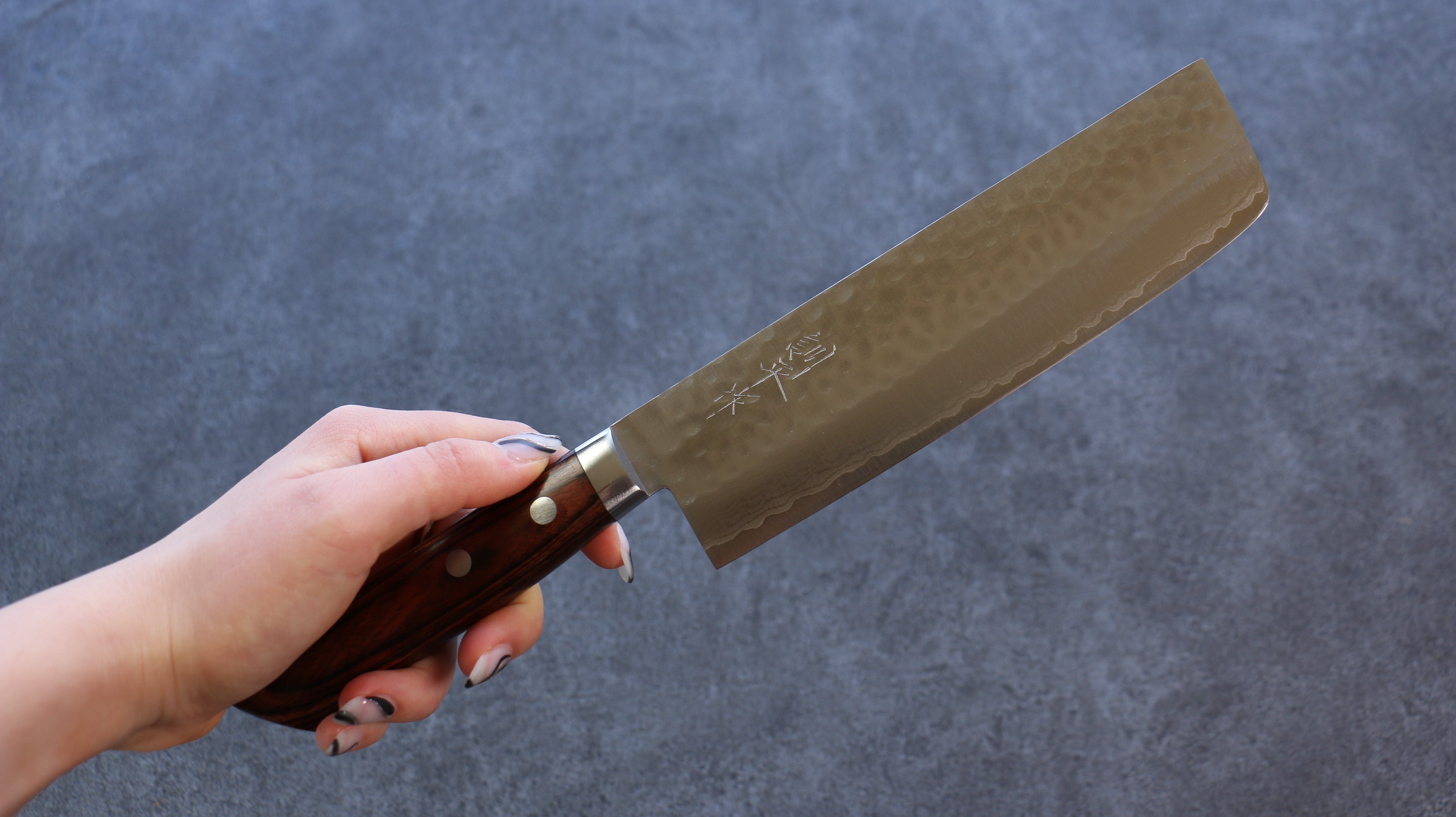 Premium Kunihira Kokuryu VG10 Hammered Damascus Usuba Knife 165mm with Mahogany Handle - Japanese Chef Knife for Slicing, Dicing & Precision Vegetable Cutting