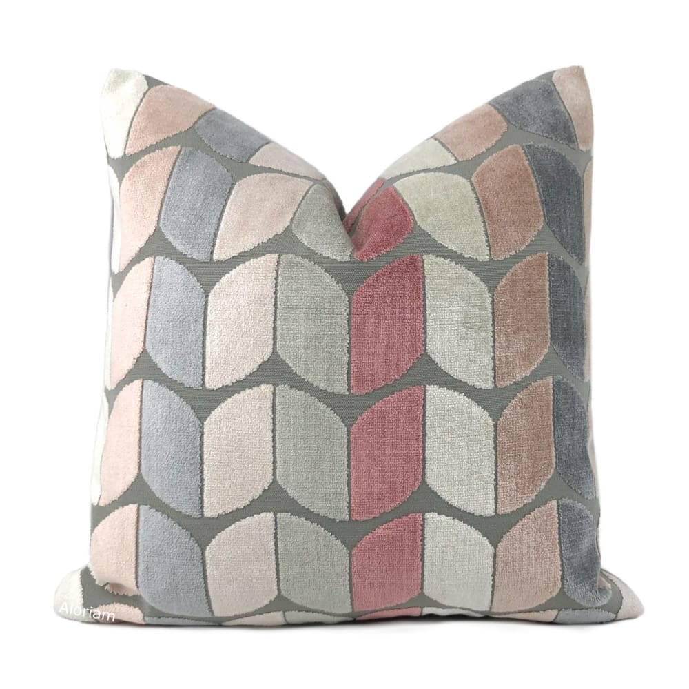 Sheridan Pink Gray Cream Velvet Pillow Cover - Soft Luxury Decorative Throw Pillow Case for Sofa, Bed & Home Decor - Perfect for Living Room, Bedroom & Cozy Spaces