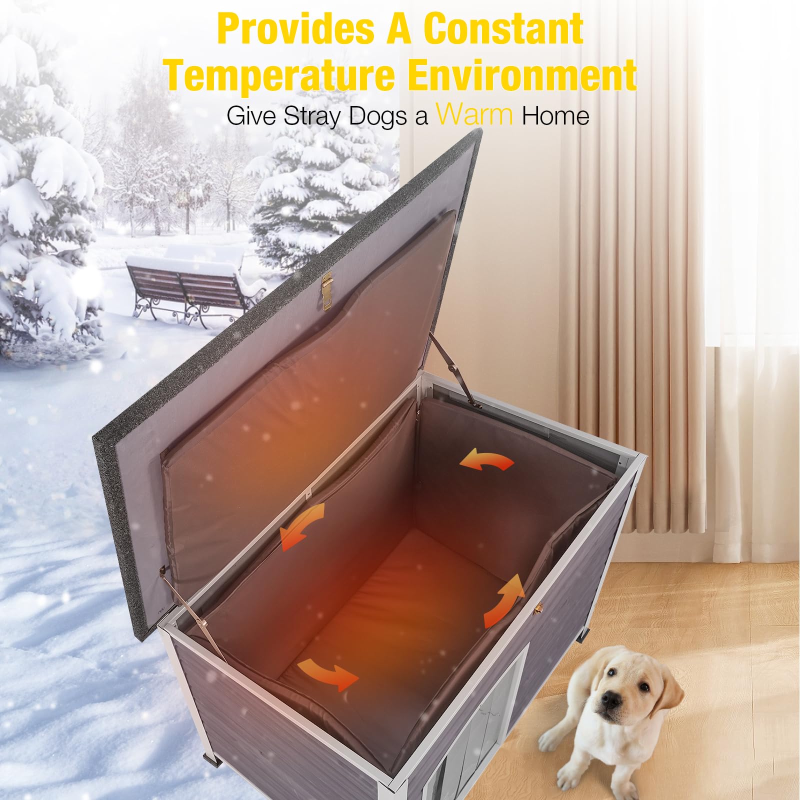 Aivituvin Insulated & Waterproof Heated Dog House - Winter-Proof Outdoor Kennel with All-Around Iron Frame for Small, Medium & Large Dogs - Perfect for Backyard, Patio & Cold Weather Protection