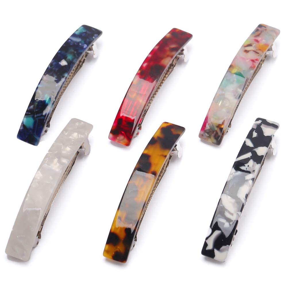 3Pcs Tortoise Shell Hair Clips - Acetate & Acrylic French Hair Barrettes for Women - Automatic Hair Clips for Ladies - Perfect for Office, Weddings & Everyday Styling