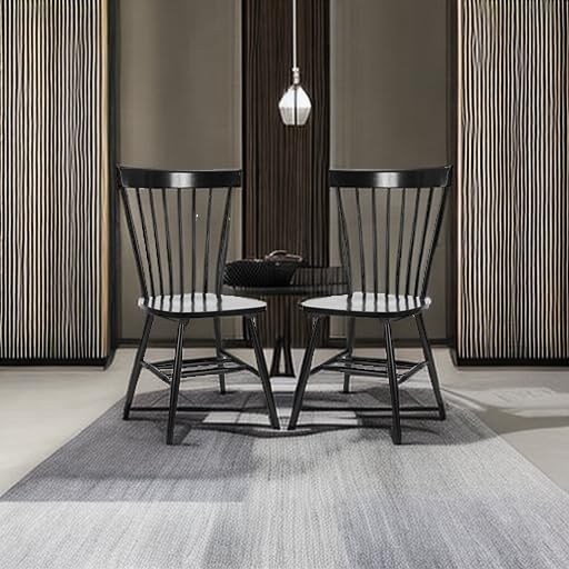 SAFAVIEH Parker Spindle Windsor Set of 2 Black Dining Chairs - 17 Inch Seat Height - Elegant Kitchen & Dining Room Furniture for Home Decor