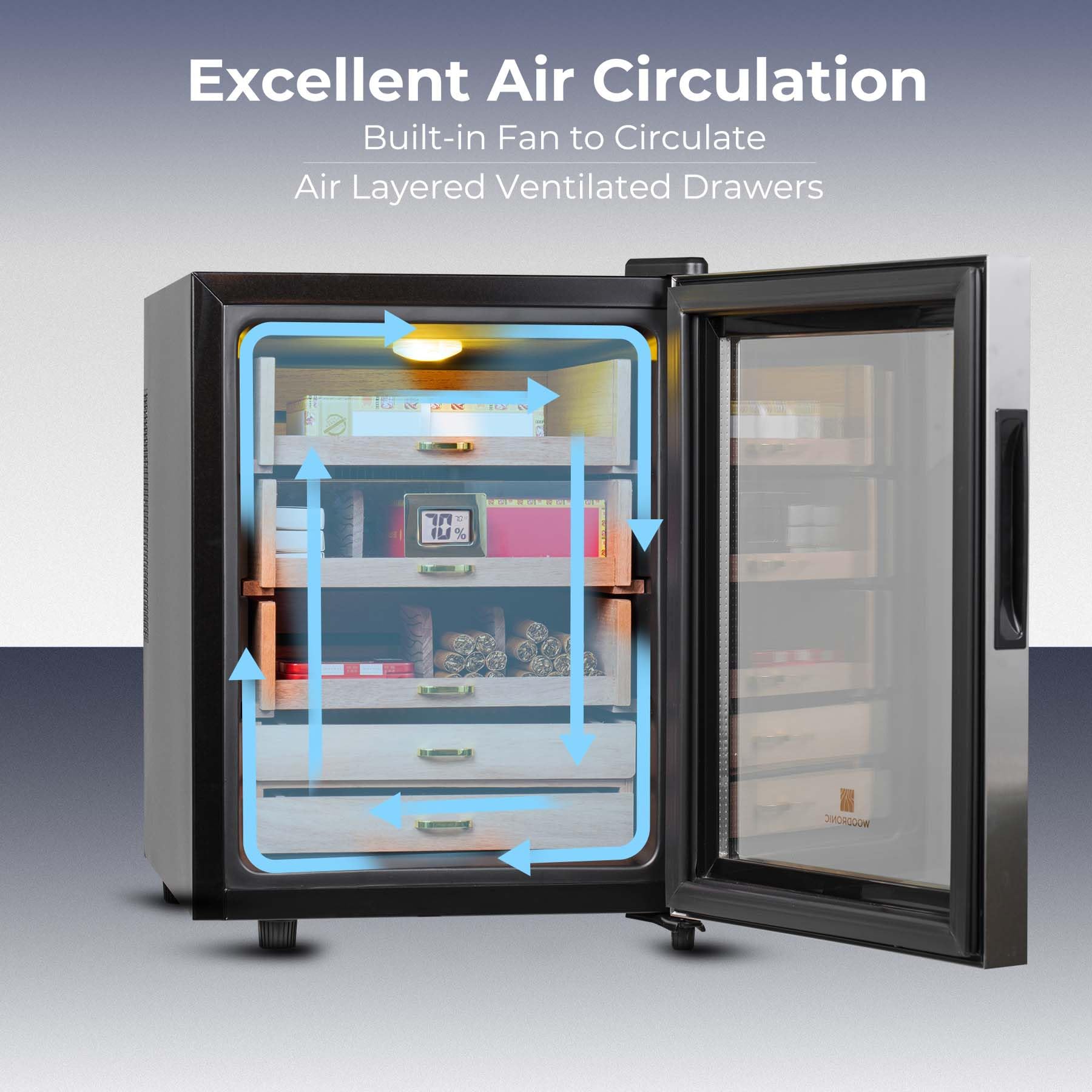 Woodronic Electric Cigar Humidor Cabinet - 33L Capacity for 250 Cigars with Digital Hygrometer & Temperature Control | Spanish Cedar Lined Shelves & Dividers | Includes Humidifiers & Solution | Perfect Cigar Storage for Home, Office or Man Cave | Great Gift for Men & Cigar Enthusiasts